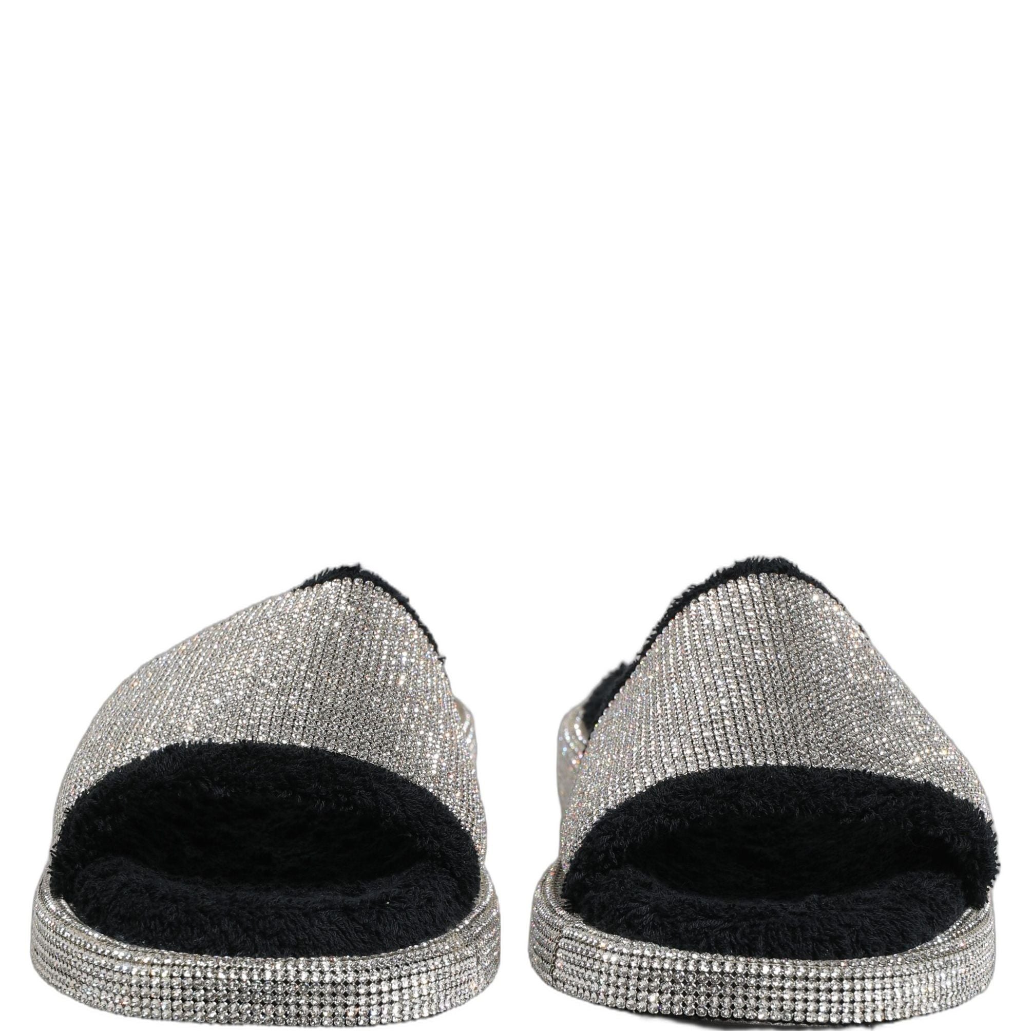 Dolce & Gabbana Black Crystal Embellished Platform Men Slides Shoes