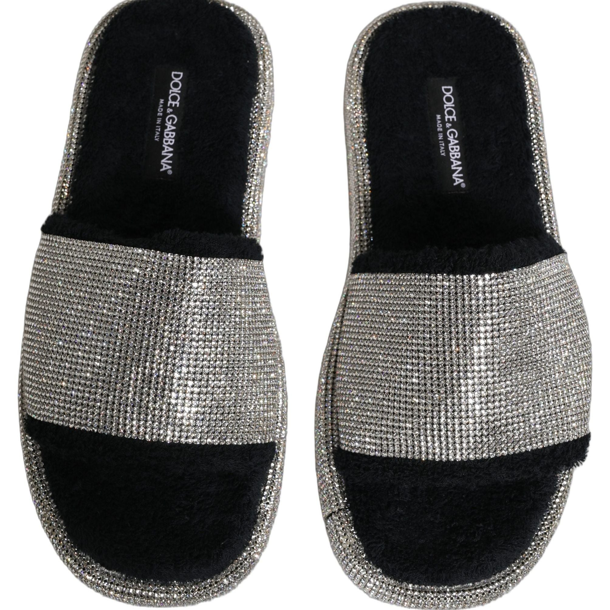 Dolce & Gabbana Black Crystal Embellished Platform Men Slides Shoes