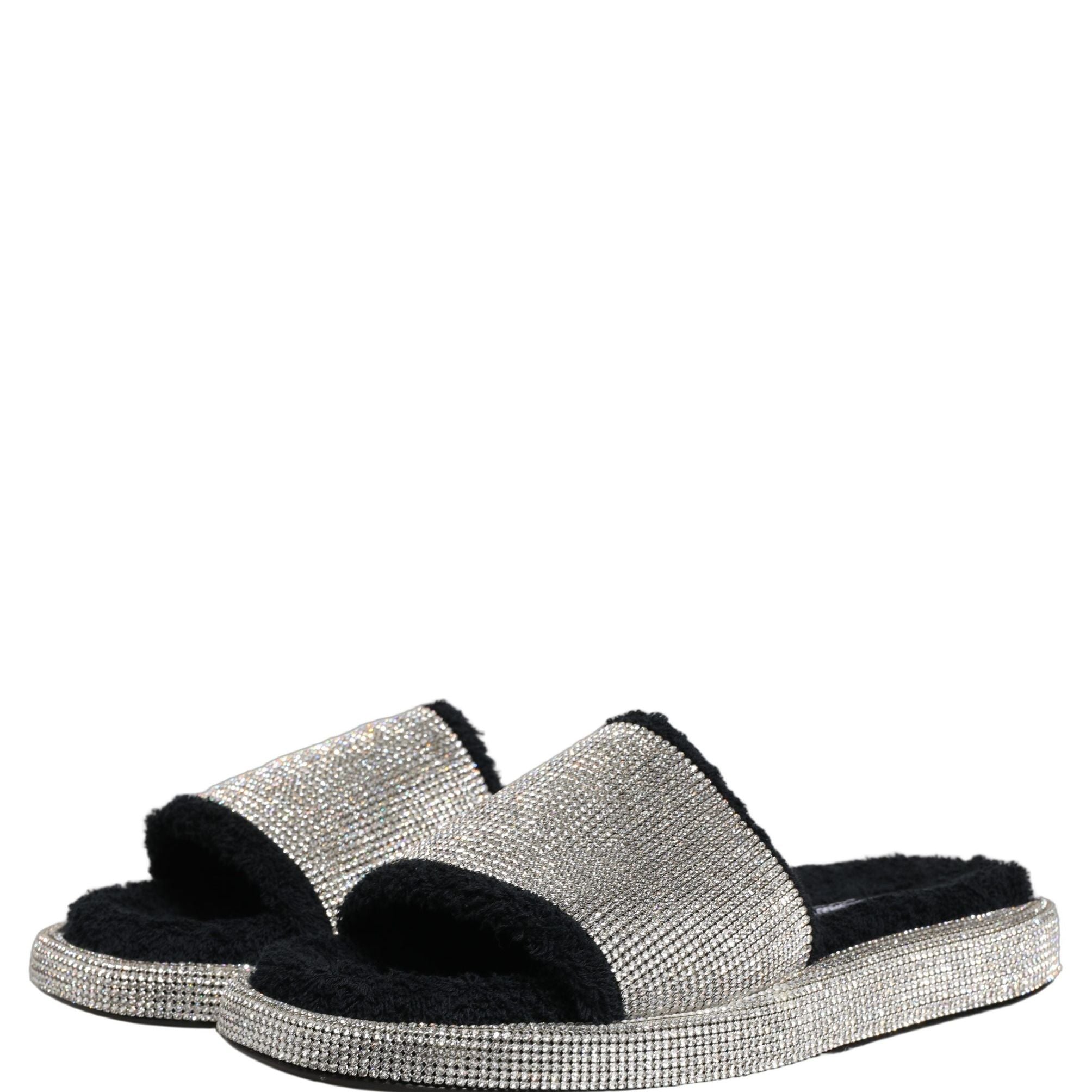Dolce & Gabbana Black Crystal Embellished Platform Men Slides Shoes