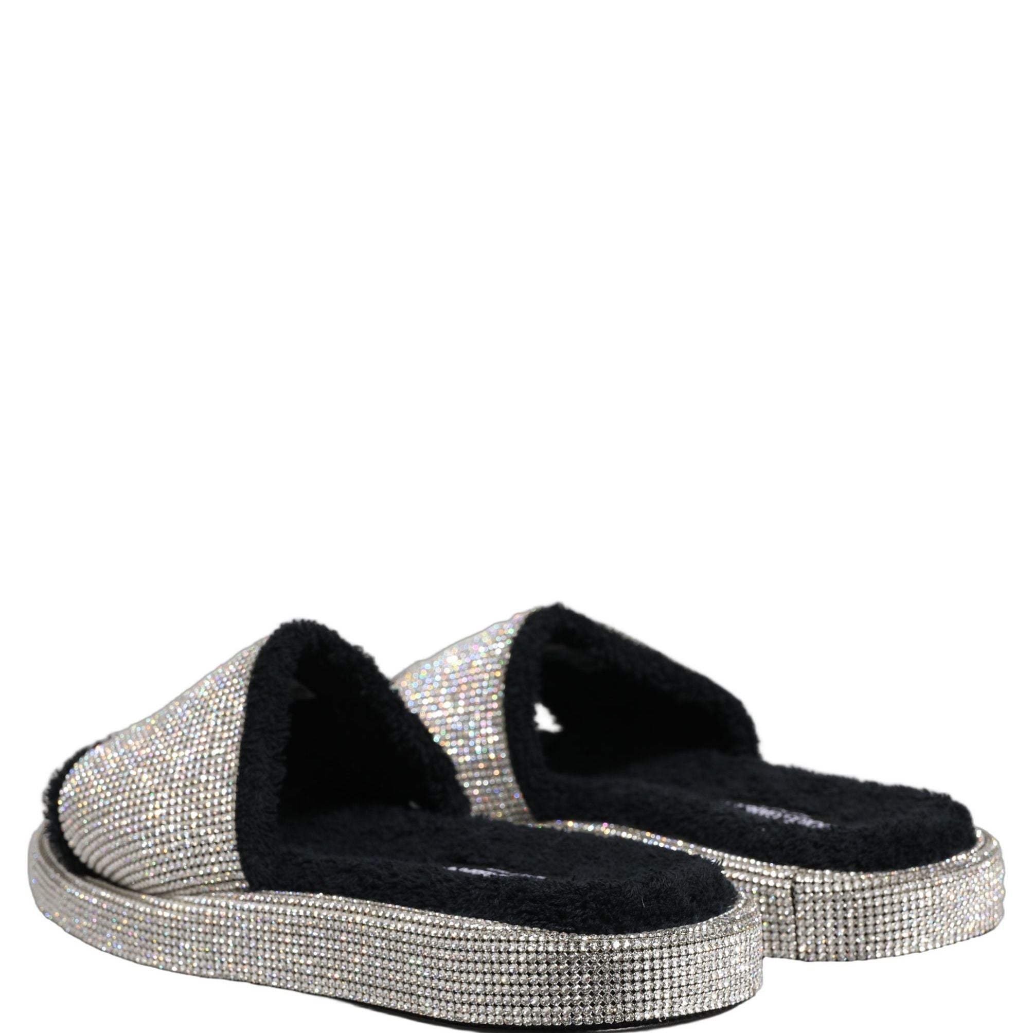 Dolce & Gabbana Black Crystal Embellished Platform Men Slides Shoes