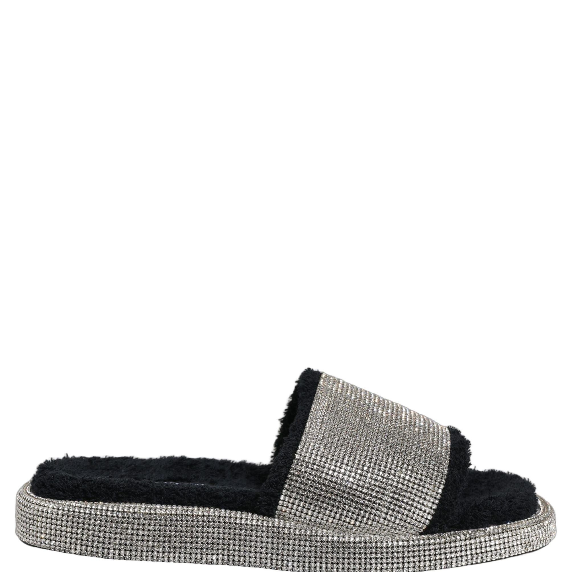 Dolce & Gabbana Black Crystal Embellished Platform Men Slides Shoes