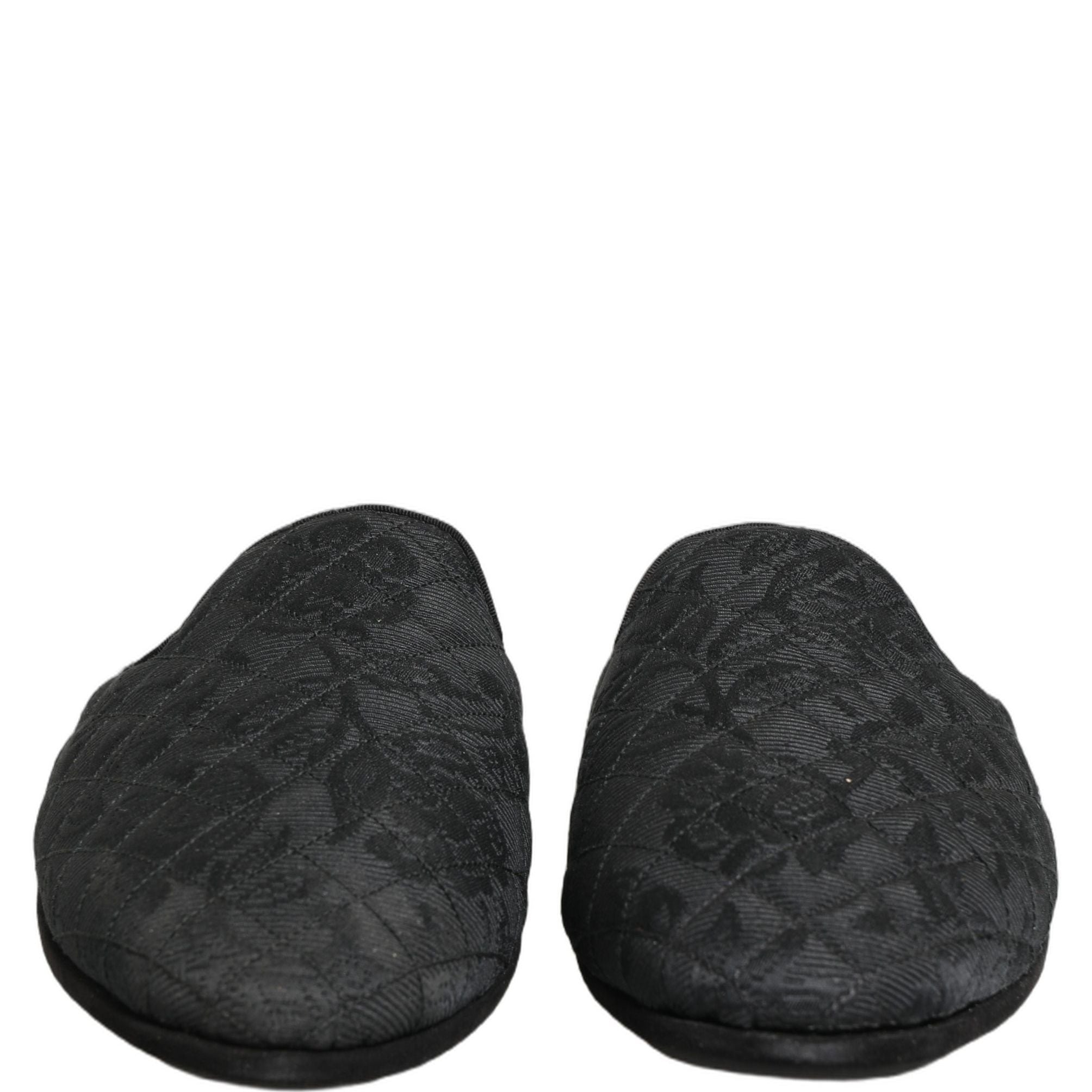 Dolce & Gabbana Black Floral Brocade Slides Slippers Shoes