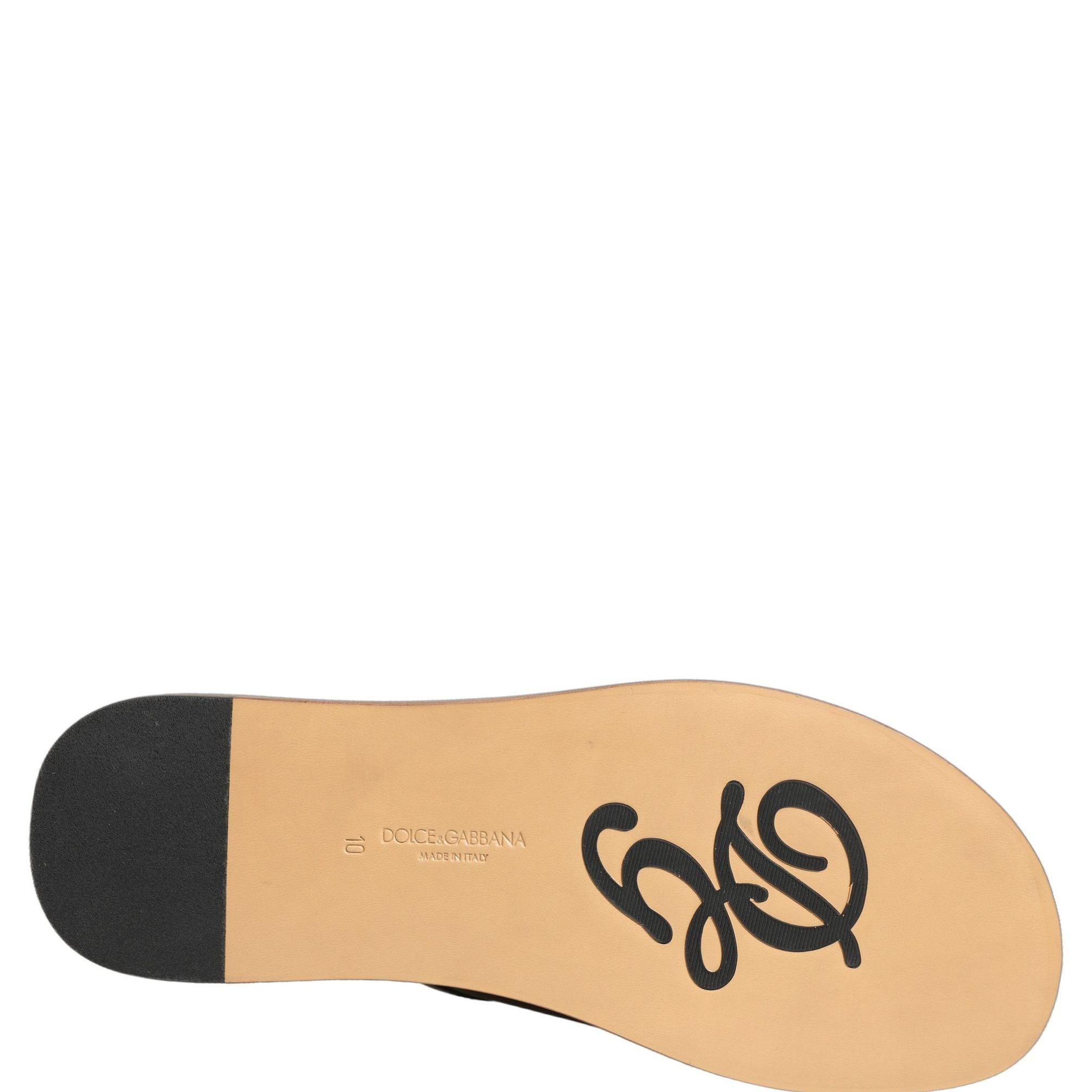 Dolce & Gabbana Brown Leather Slides Sandals Flats Men Shoes