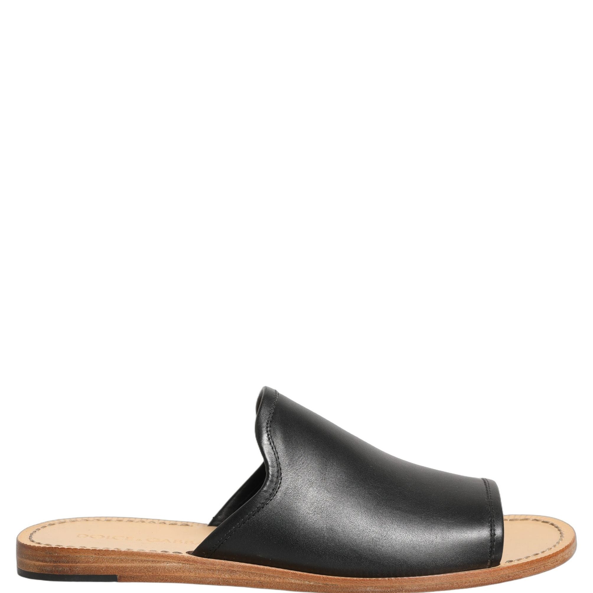 Dolce & Gabbana Brown Leather Slides Sandals Flats Men Shoes