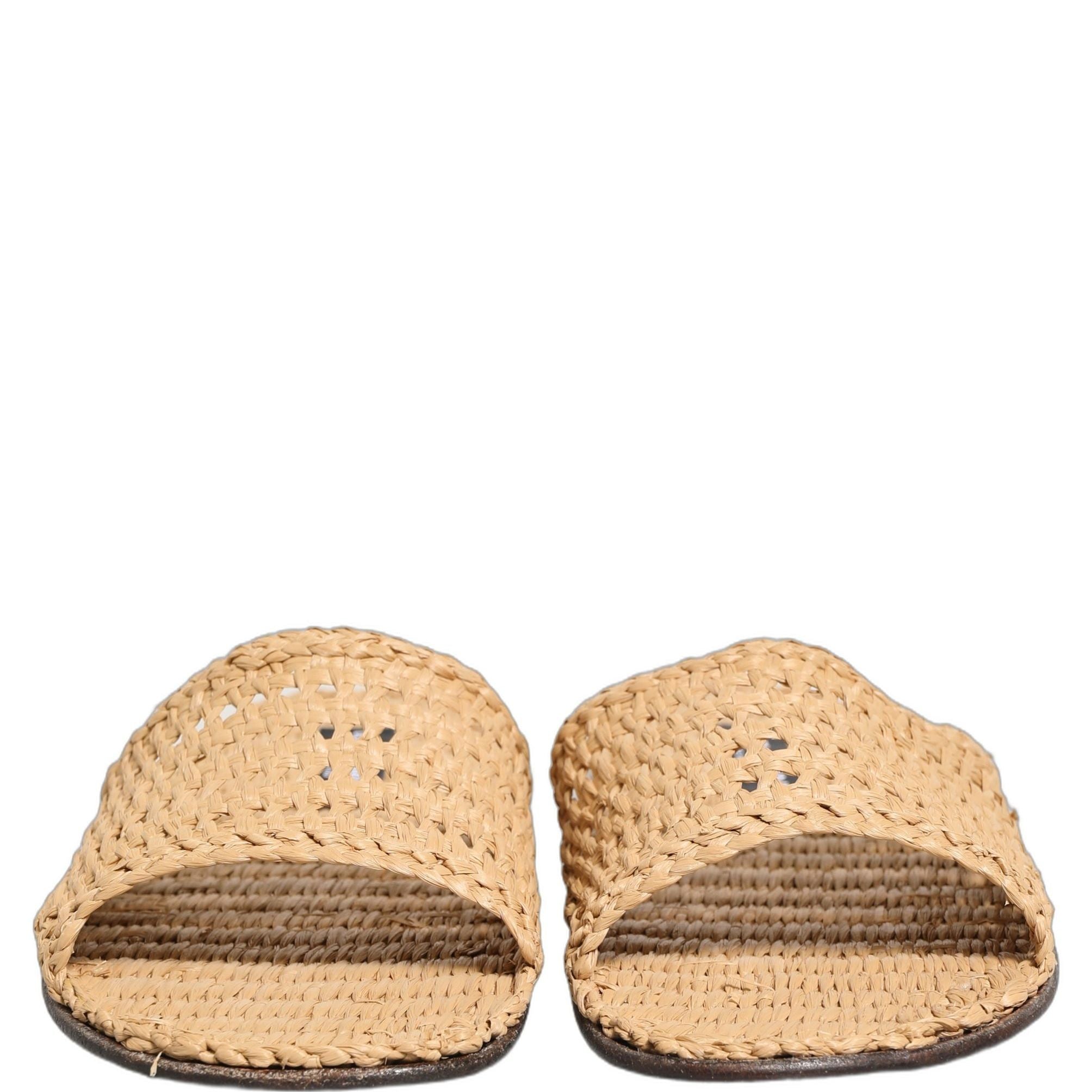 Dolce & Gabbana Beige Straw Raffia Slides Sandals Flats Shoes