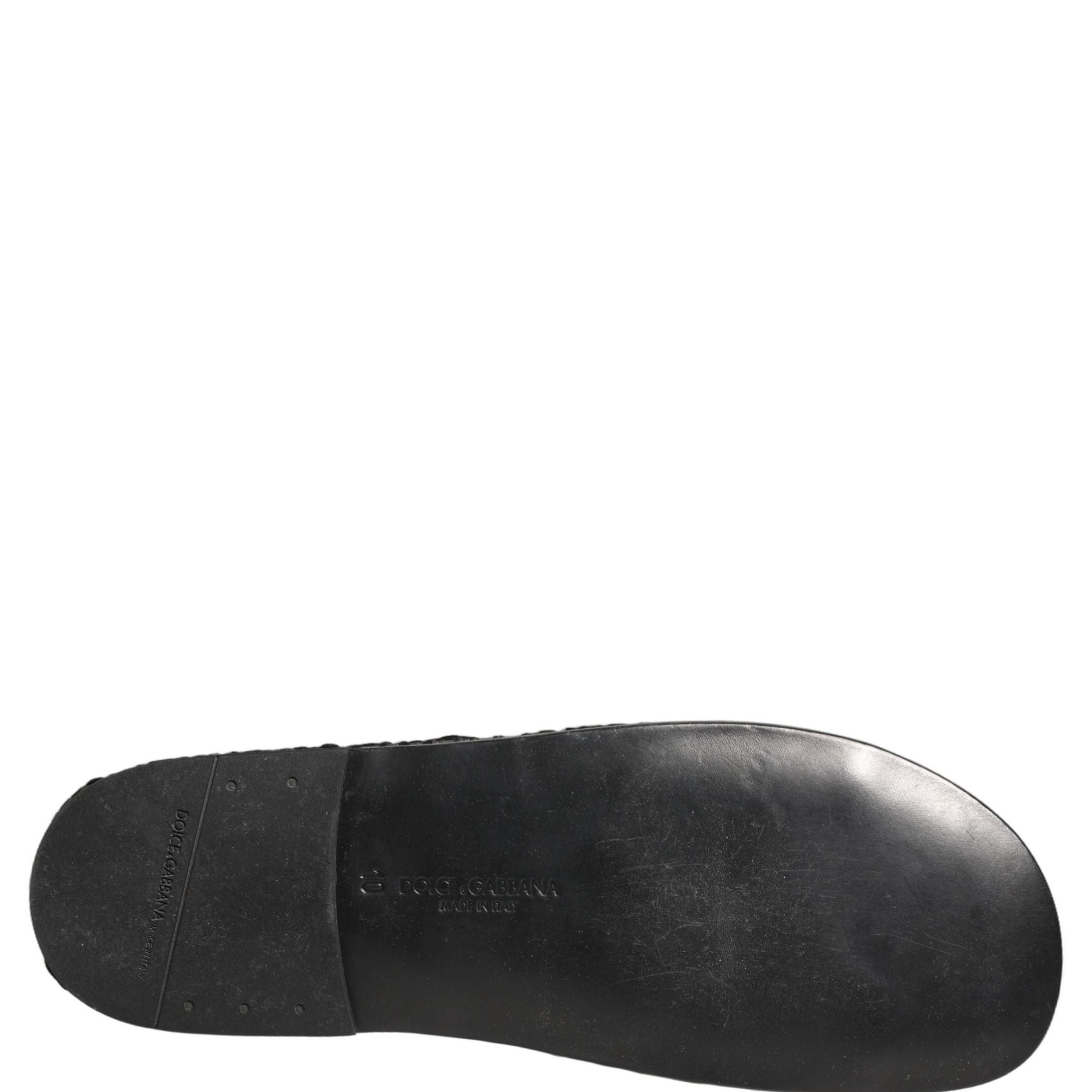 Dolce & Gabbana Black Fabric Woven Slides Sandals Flats Shoes