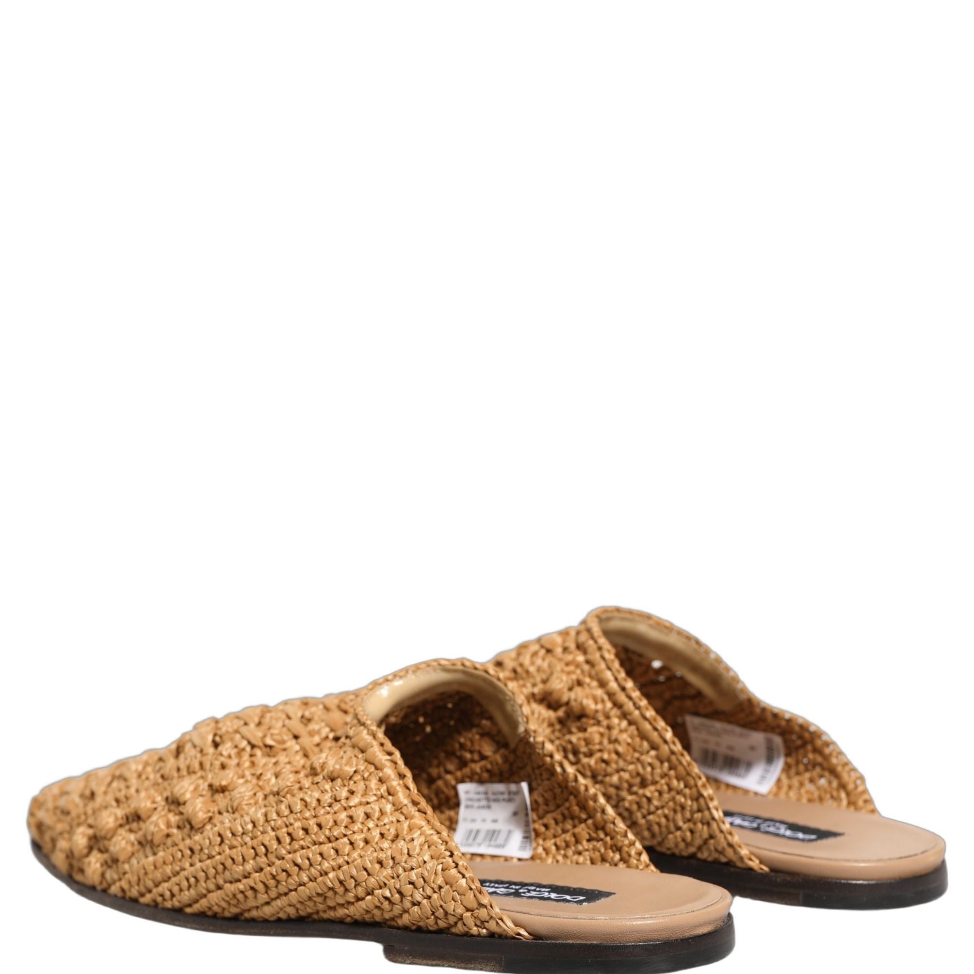 Dolce & Gabbana Beige Woven Straw Slides Sandals Flats Shoes