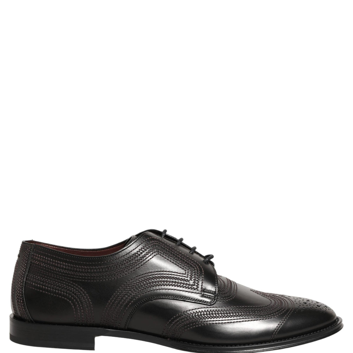 Dolce & Gabbana Black Embroidered Leather Derby Dress Shoes