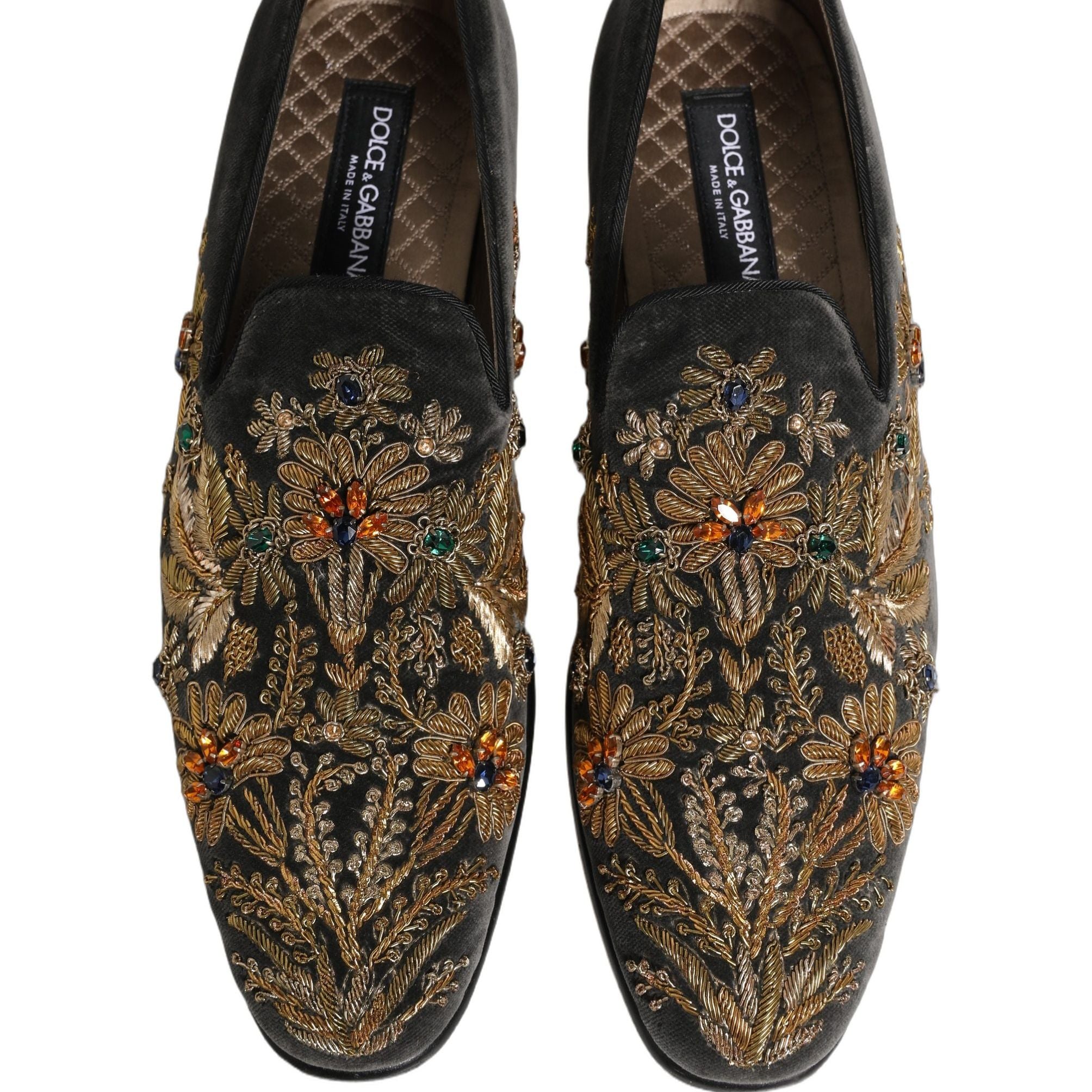 Dolce & Gabbana Black Velvet Embellished Dress Loafers Shoes