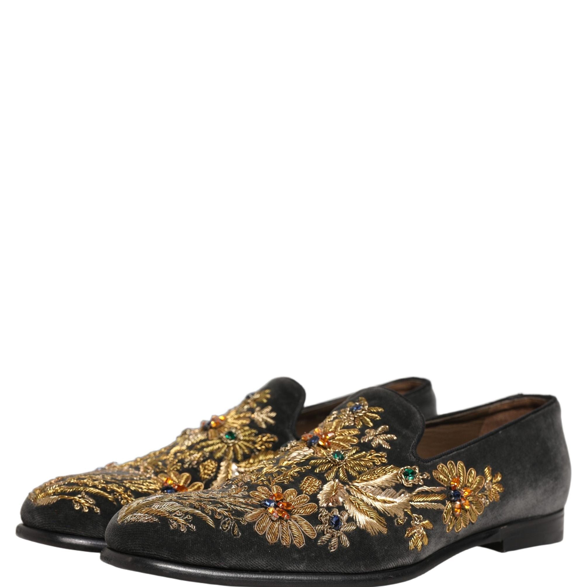 Dolce & Gabbana Black Velvet Embellished Dress Loafers Shoes