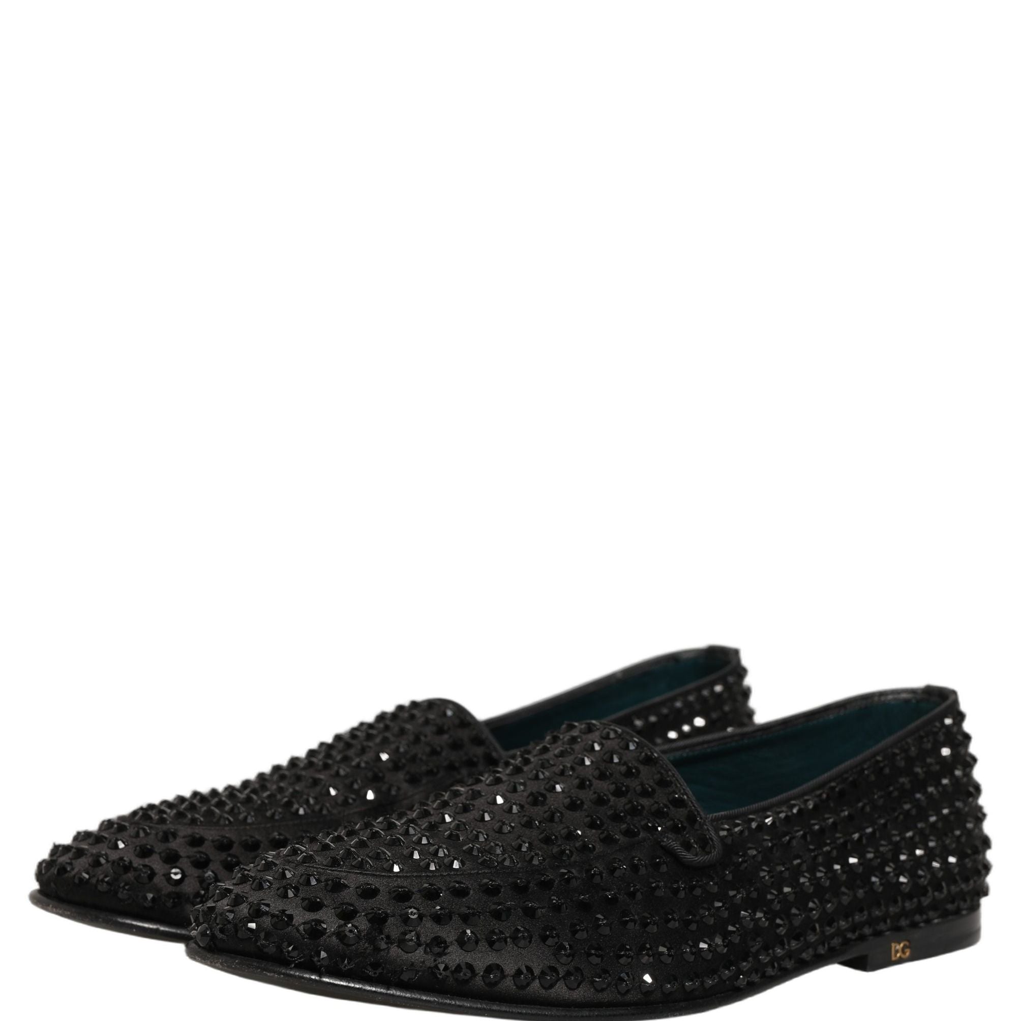 Dolce & Gabbana Black Rhinestone Embellished Loafers Shoes