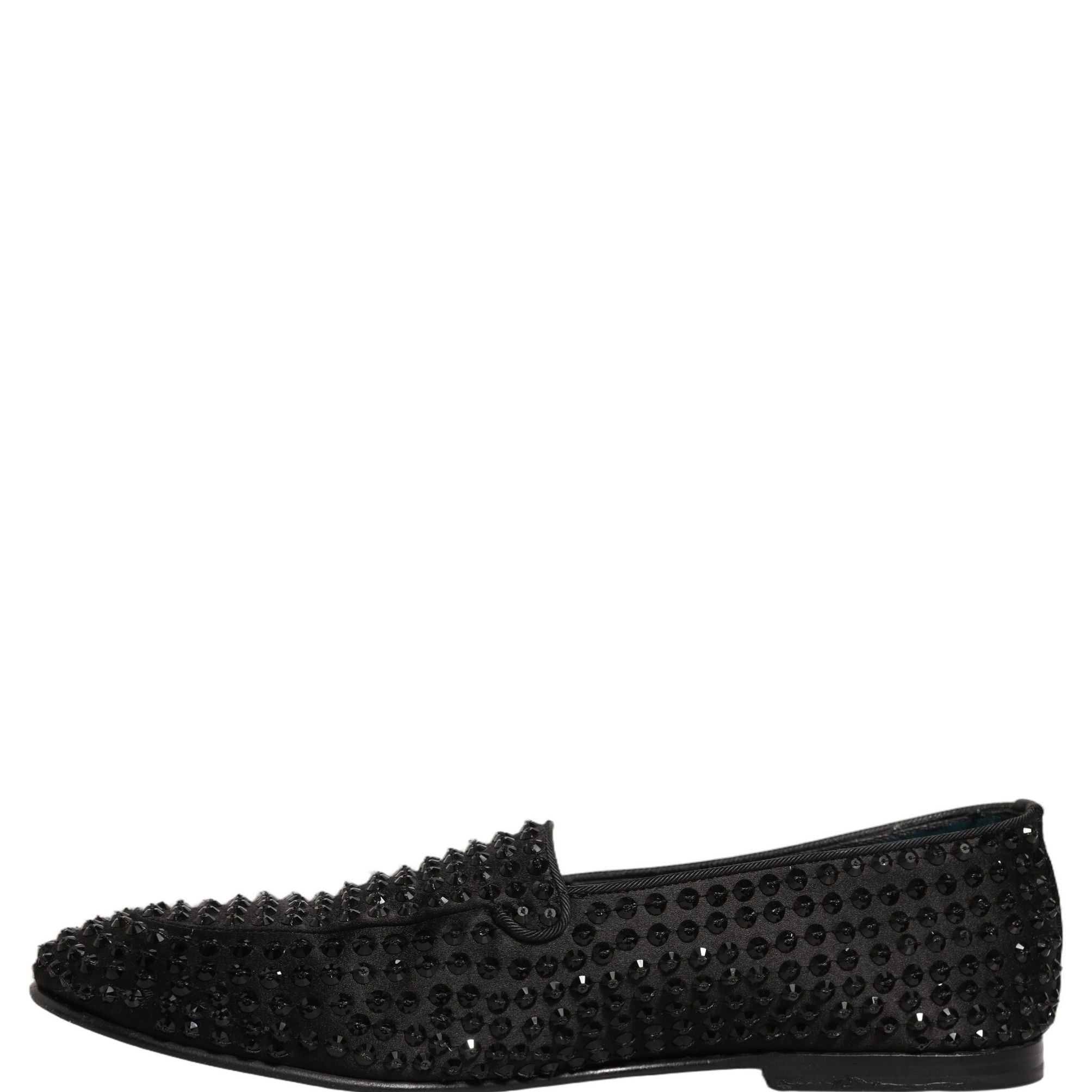 Dolce & Gabbana Black Rhinestone Embellished Loafers Shoes