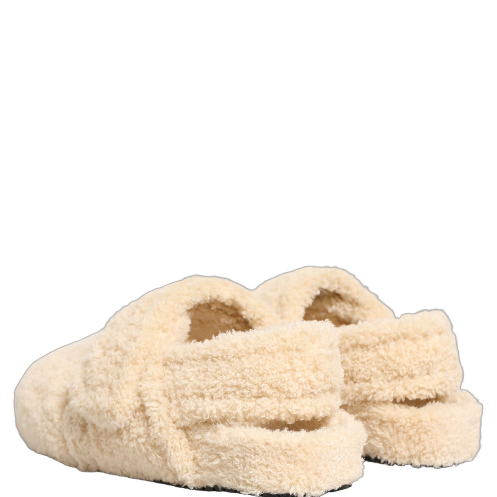 Dolce & Gabbana Beige Faux Fur Flats Men Slides Sandals Shoes