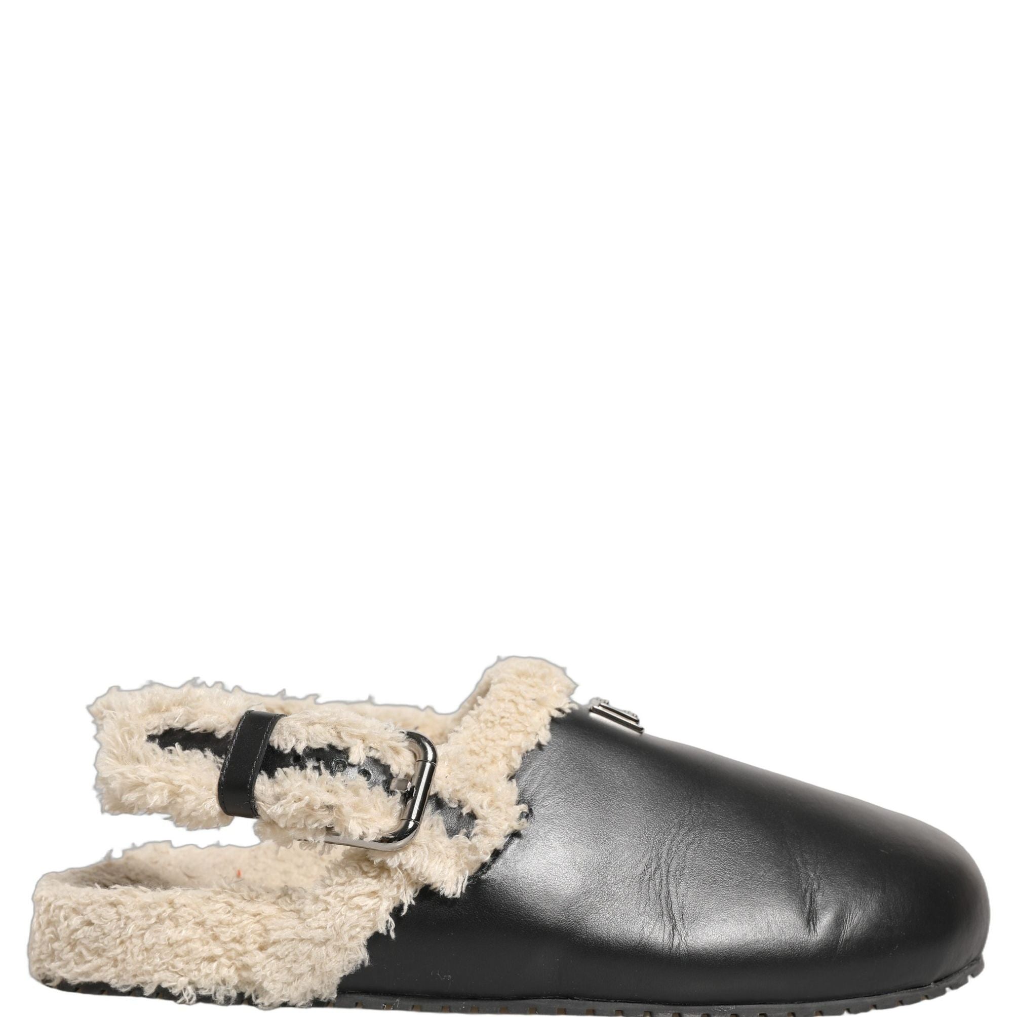 Dolce & Gabbana Beige Black Fur Shearling Slides Sandals Shoes
