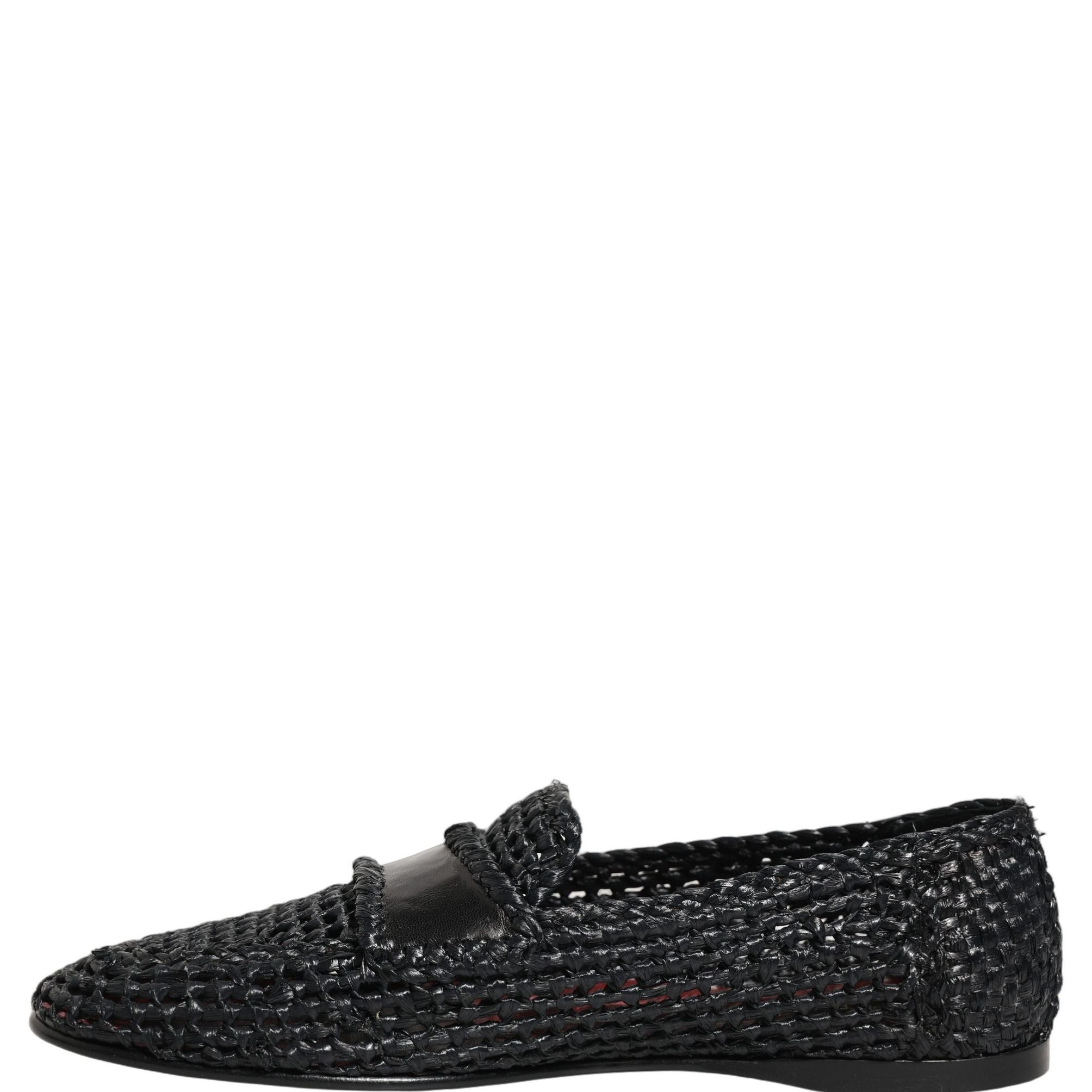 Dolce & Gabbana Black Woven Raffia Slip On Loafers Shoes