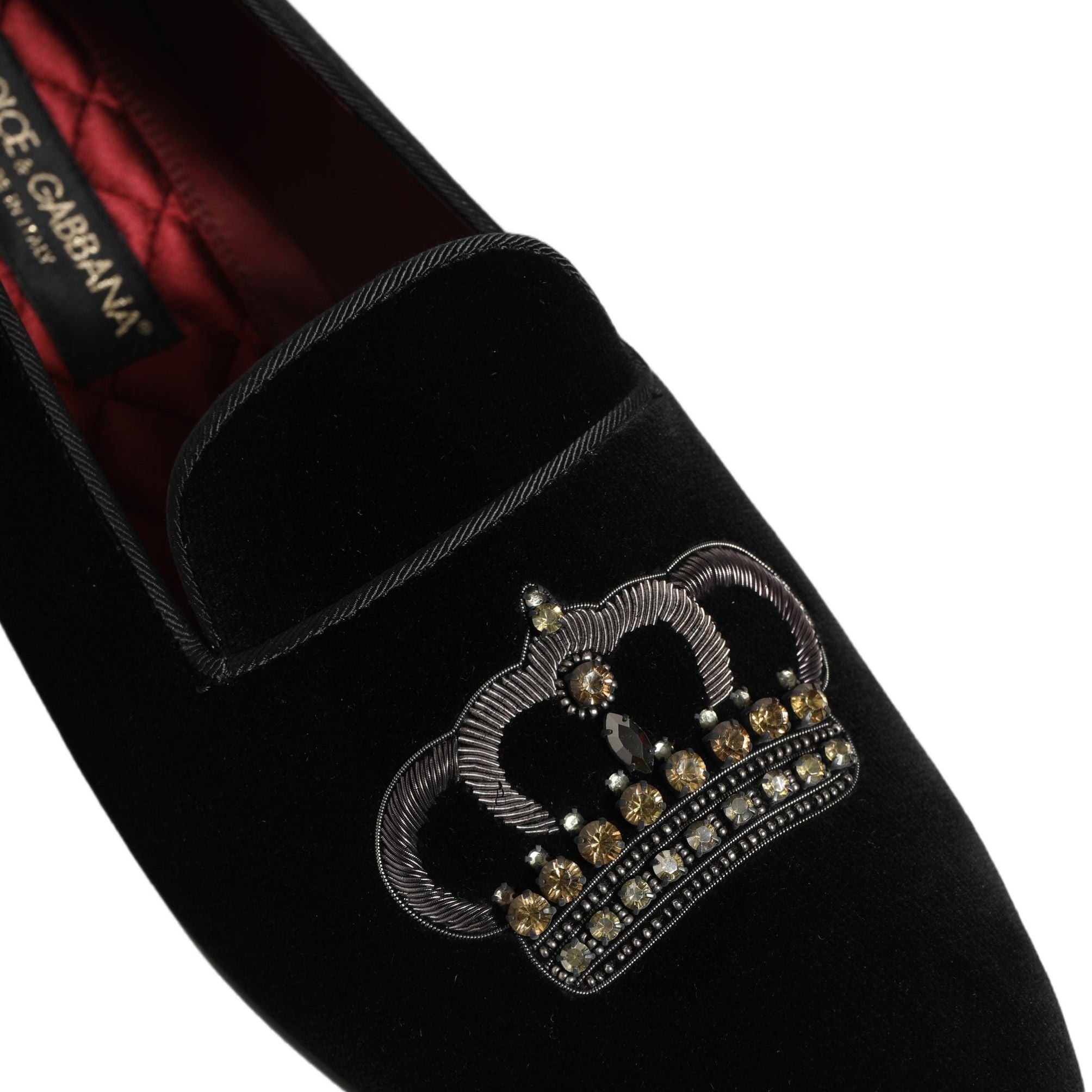 Dolce & Gabbana Black Crown Embellished Dress Loafers Shoes