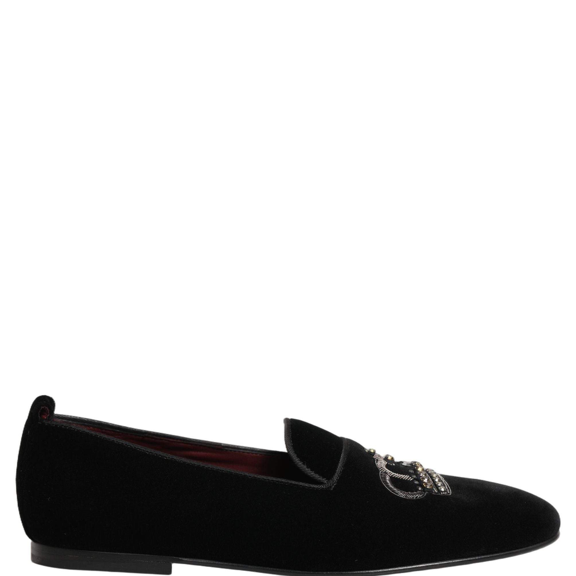 Dolce & Gabbana Black Crown Embellished Dress Loafers Shoes