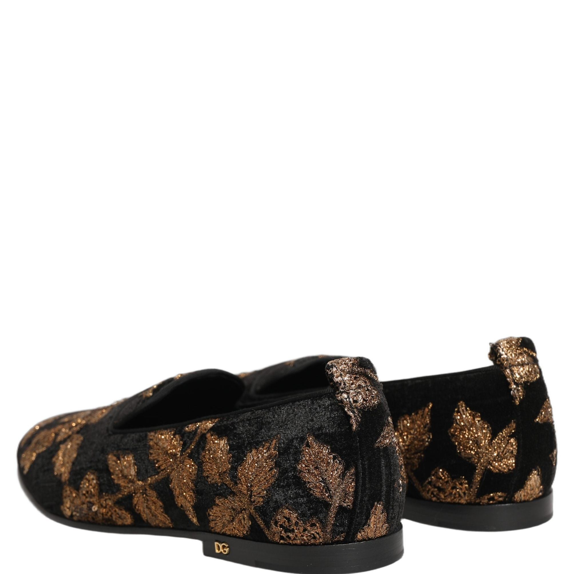 Dolce & Gabbana Black Floral Jacquard Dress Loafers Shoes