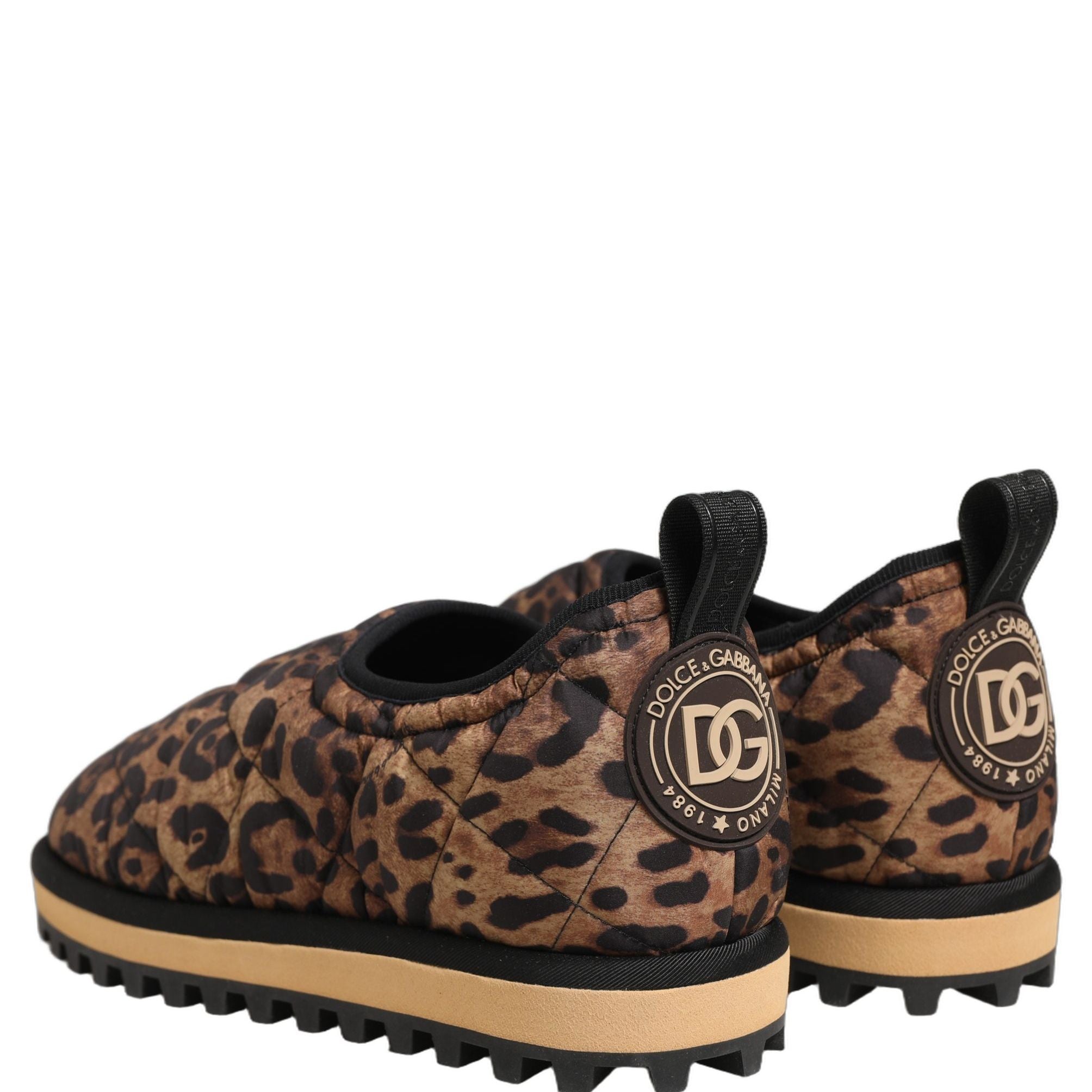 Dolce & Gabbana Brown Leopard Print Quilted Men Sneakers Shoes