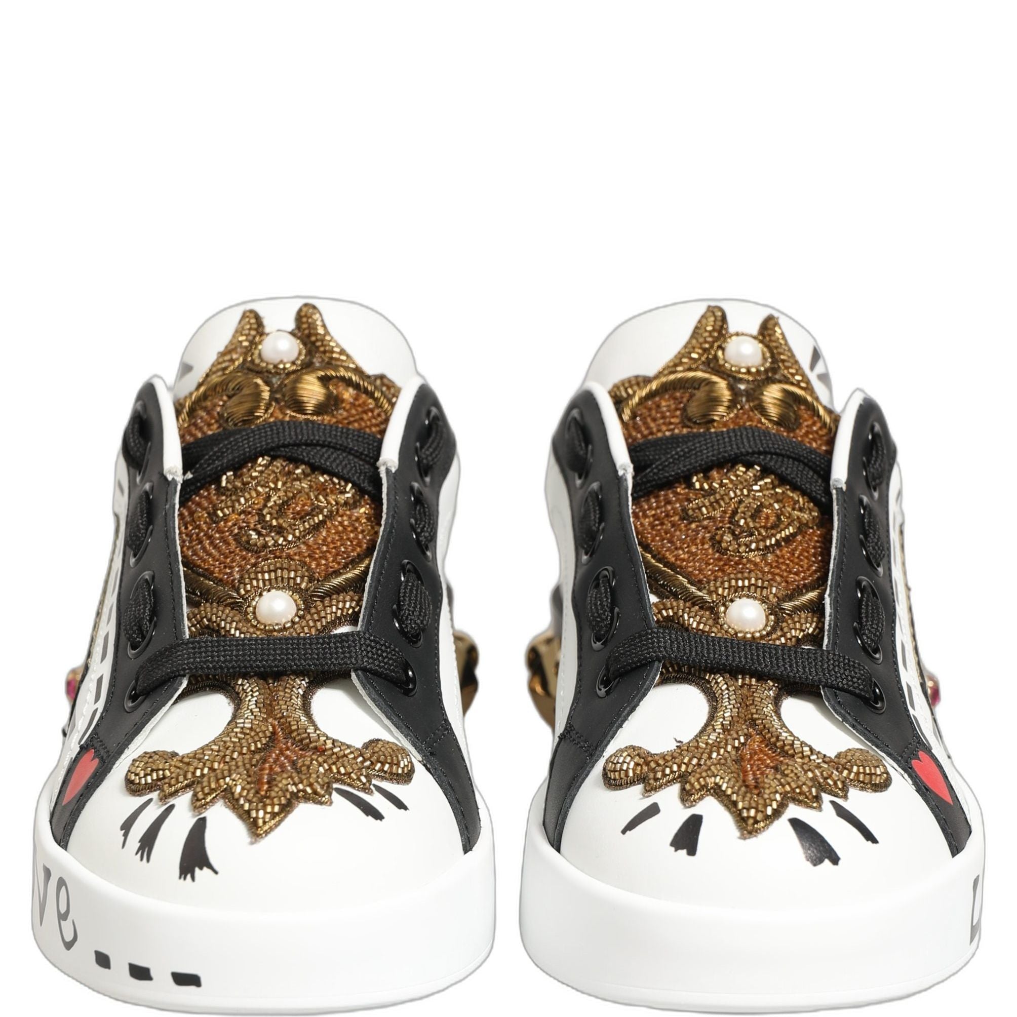 Dolce & Gabbana White Gold Studded Portofino Sneakers Shoes