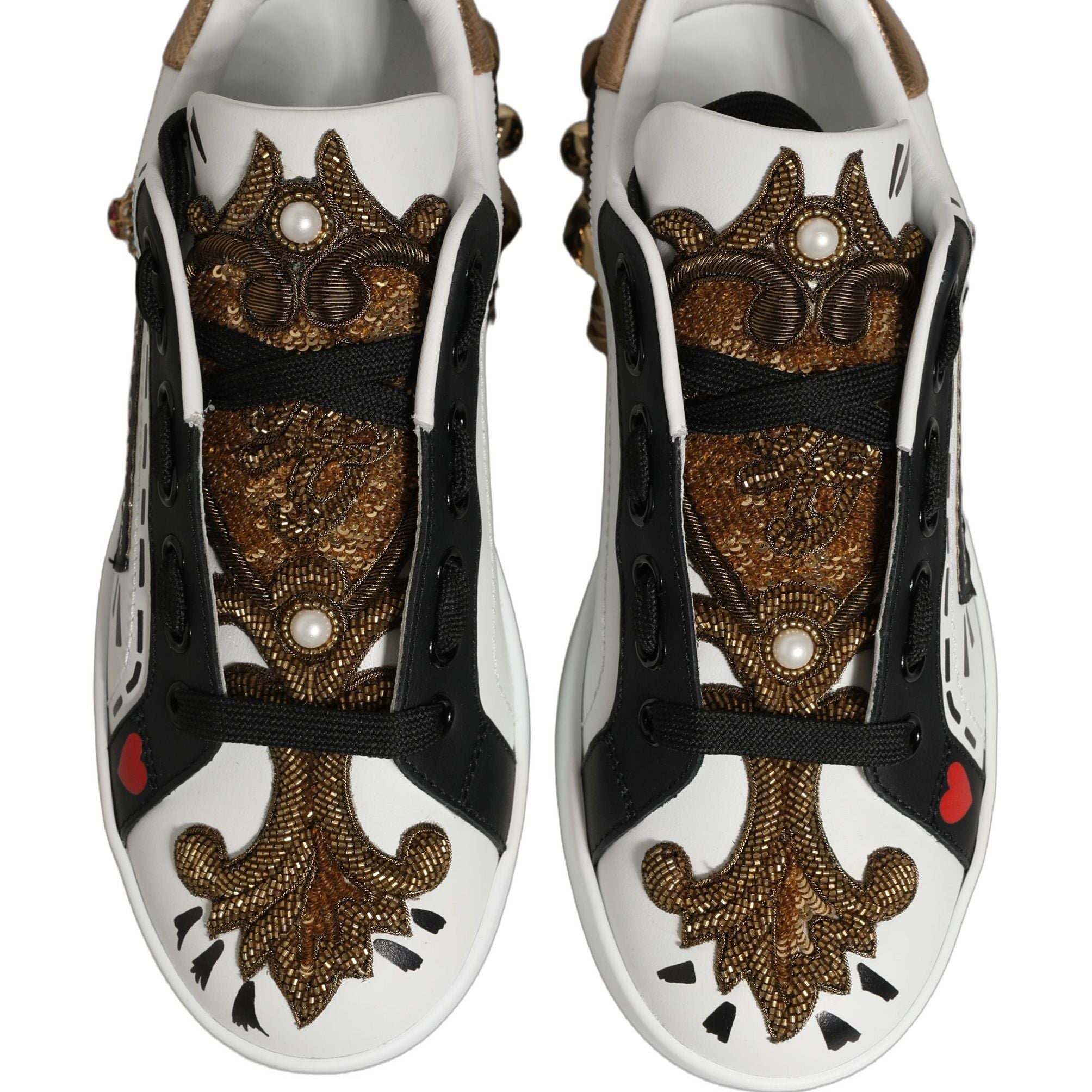 Dolce & Gabbana White Gold Studded Portofino Sneakers Shoes