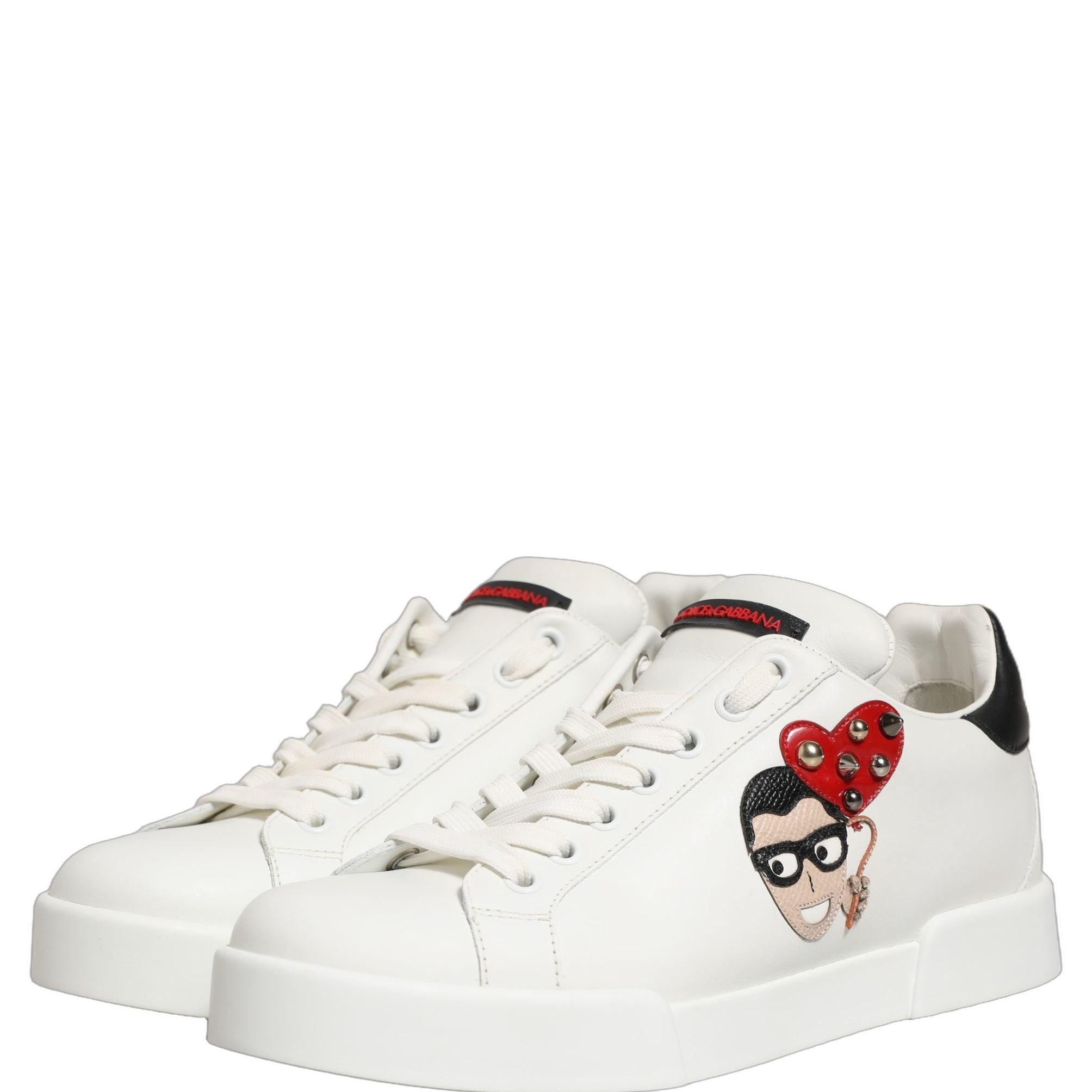 Dolce & Gabbana White Patch Calfskin Nappa Portofino Sneakers Shoes