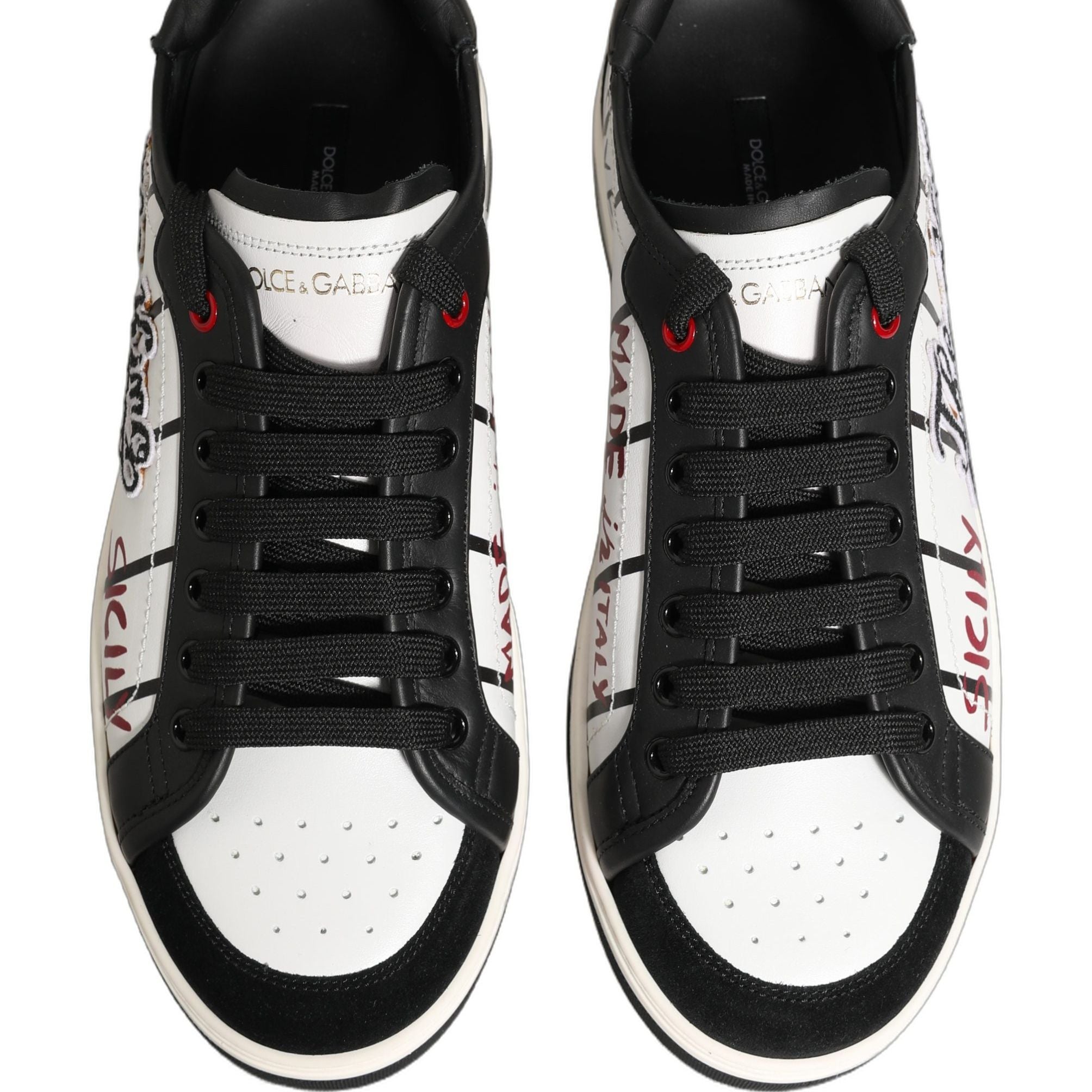 Dolce & Gabbana White Black DG Logo King Patch Low-Top Sneaker Shoes