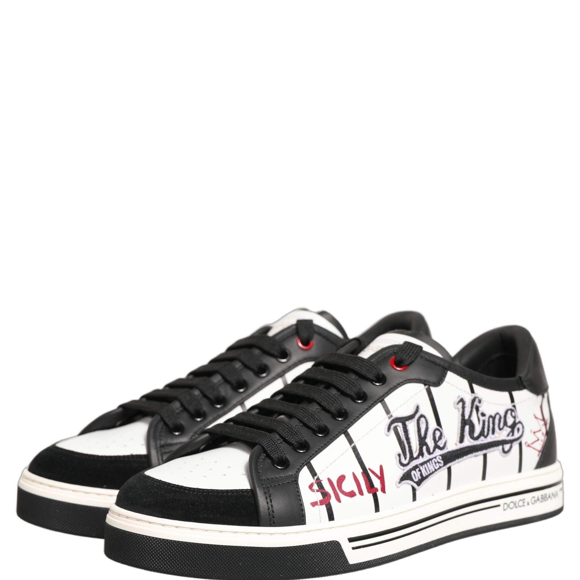 Dolce & Gabbana White Black DG Logo King Patch Low-Top Sneaker Shoes