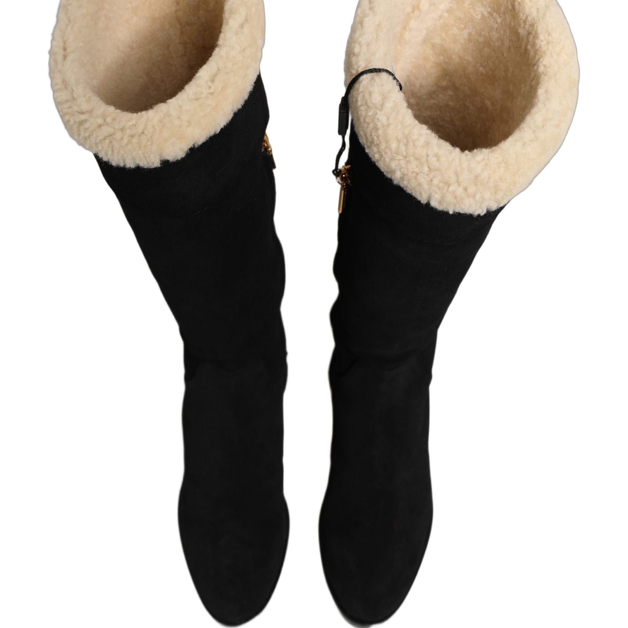 Dolce & Gabbana Black Suede Leather Knee High Boots Shoes