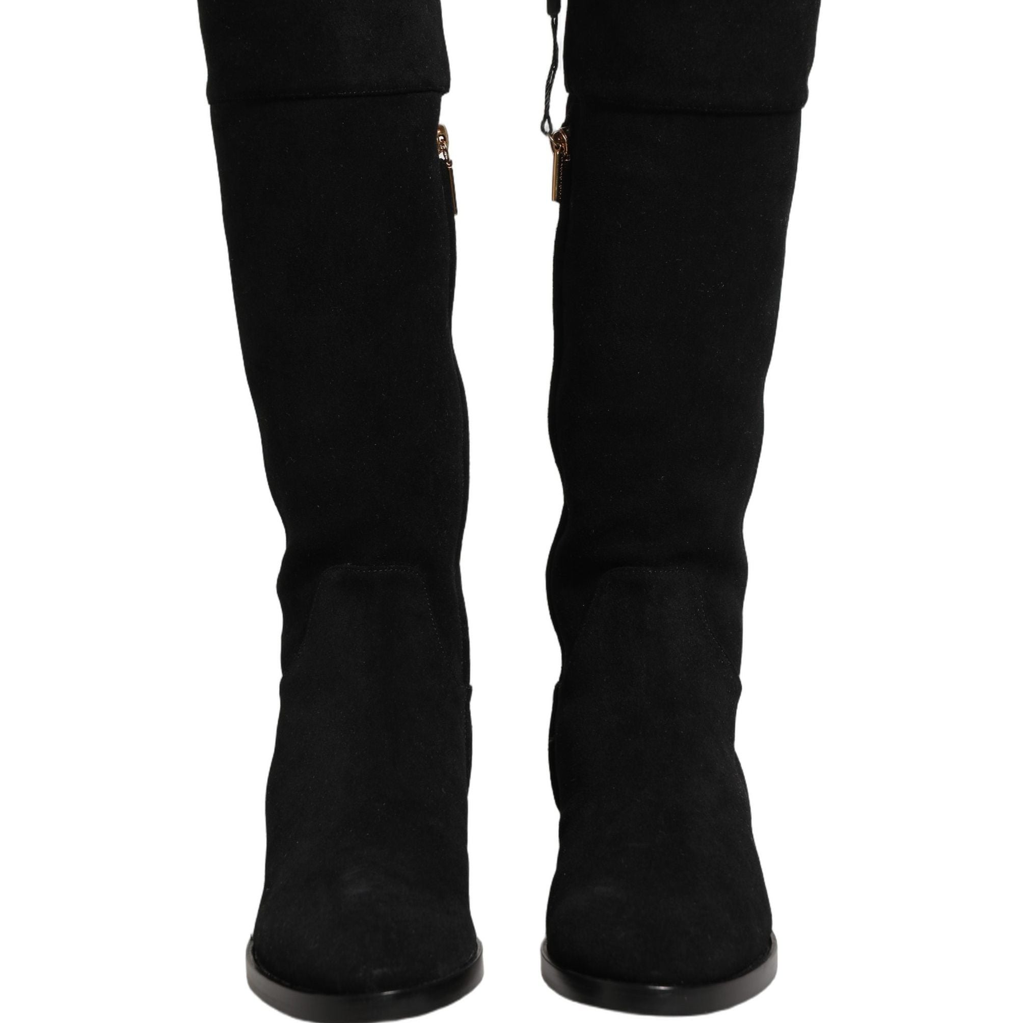 Dolce & Gabbana Black Suede Leather Knee High Boots Shoes