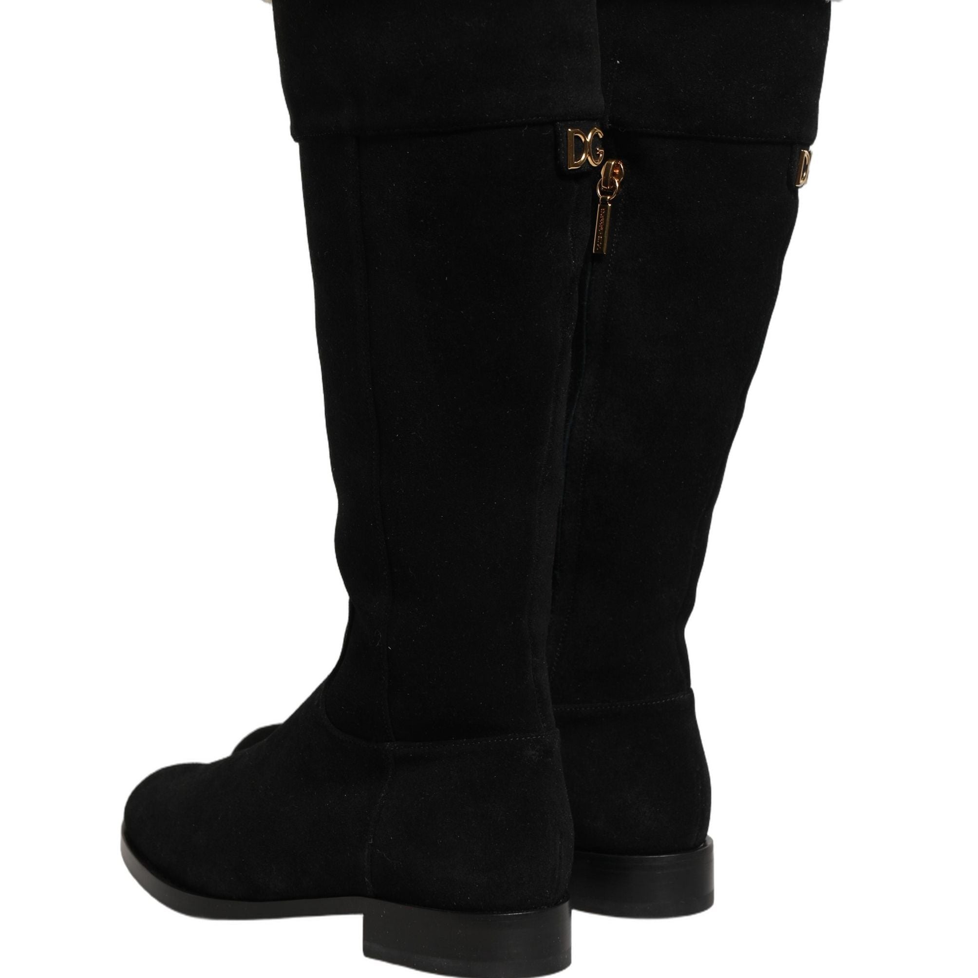 Dolce & Gabbana Black Suede Leather Knee High Boots Shoes