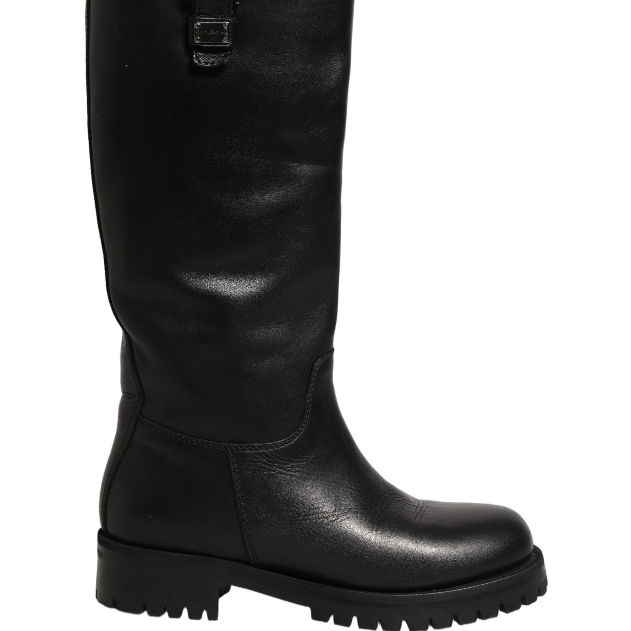 Dolce & Gabbana Black Leather Buckle Detail Mid Calf Boots Shoes