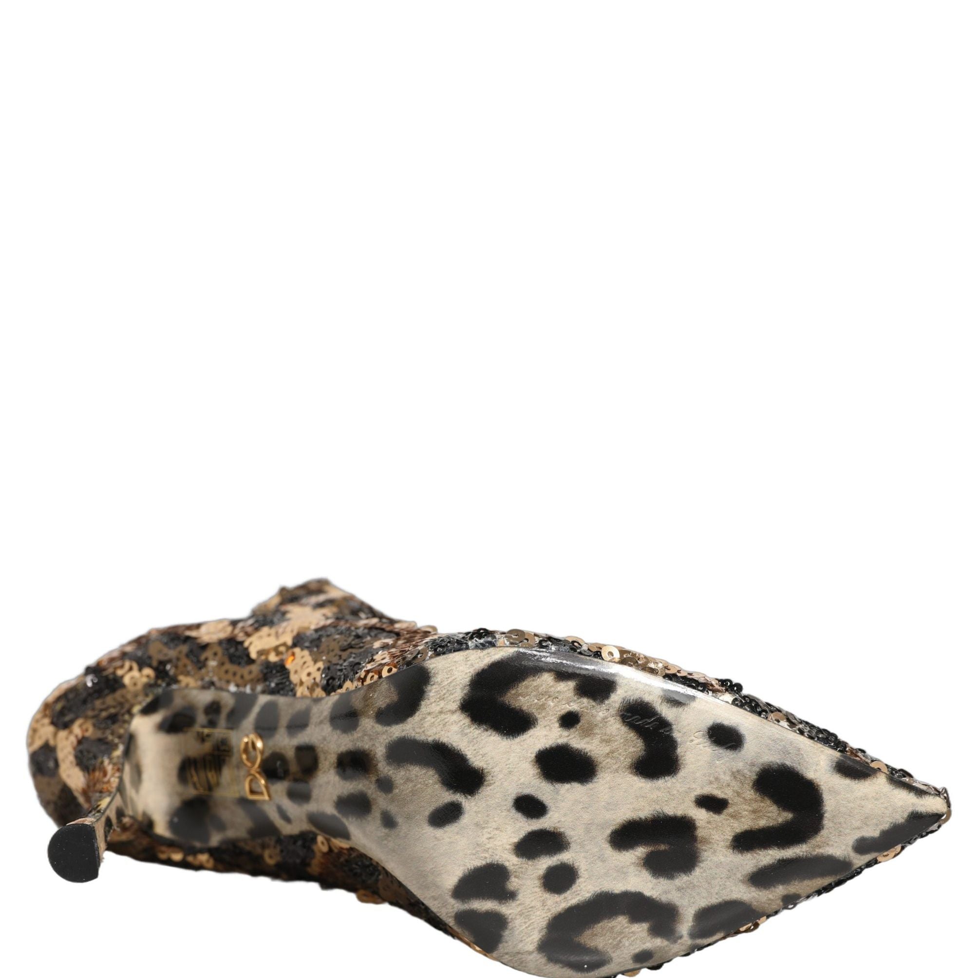 Dolce & Gabbana Gold Leopard Sequin Sock Ankle Boots Shoes