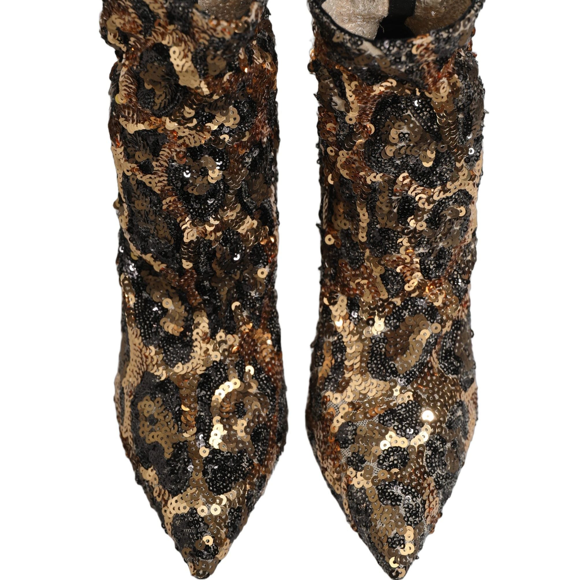 Dolce & Gabbana Gold Leopard Sequin Sock Ankle Boots Shoes
