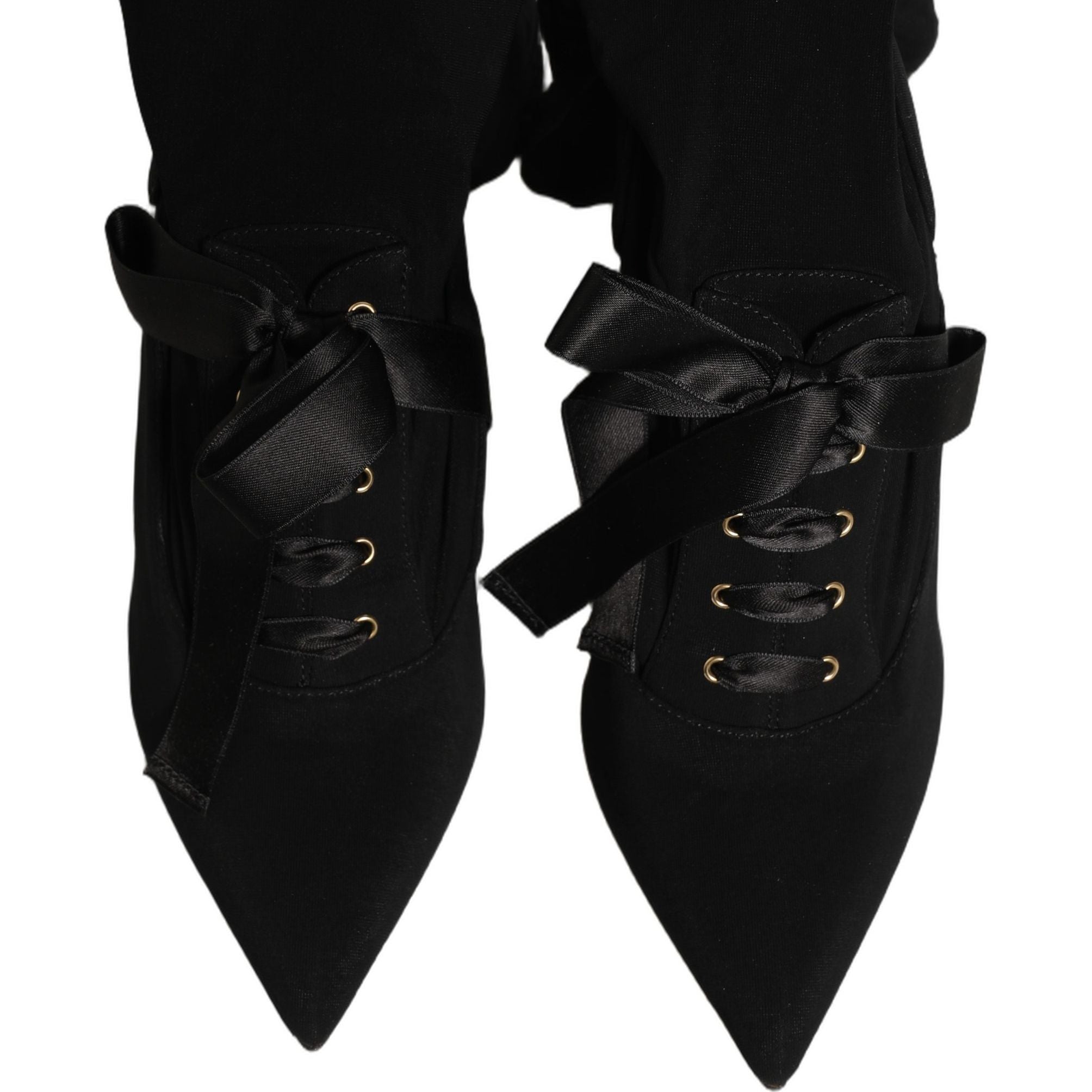 Dolce & Gabbana Black Stiletto Heels Mid Calf Boots Shoes