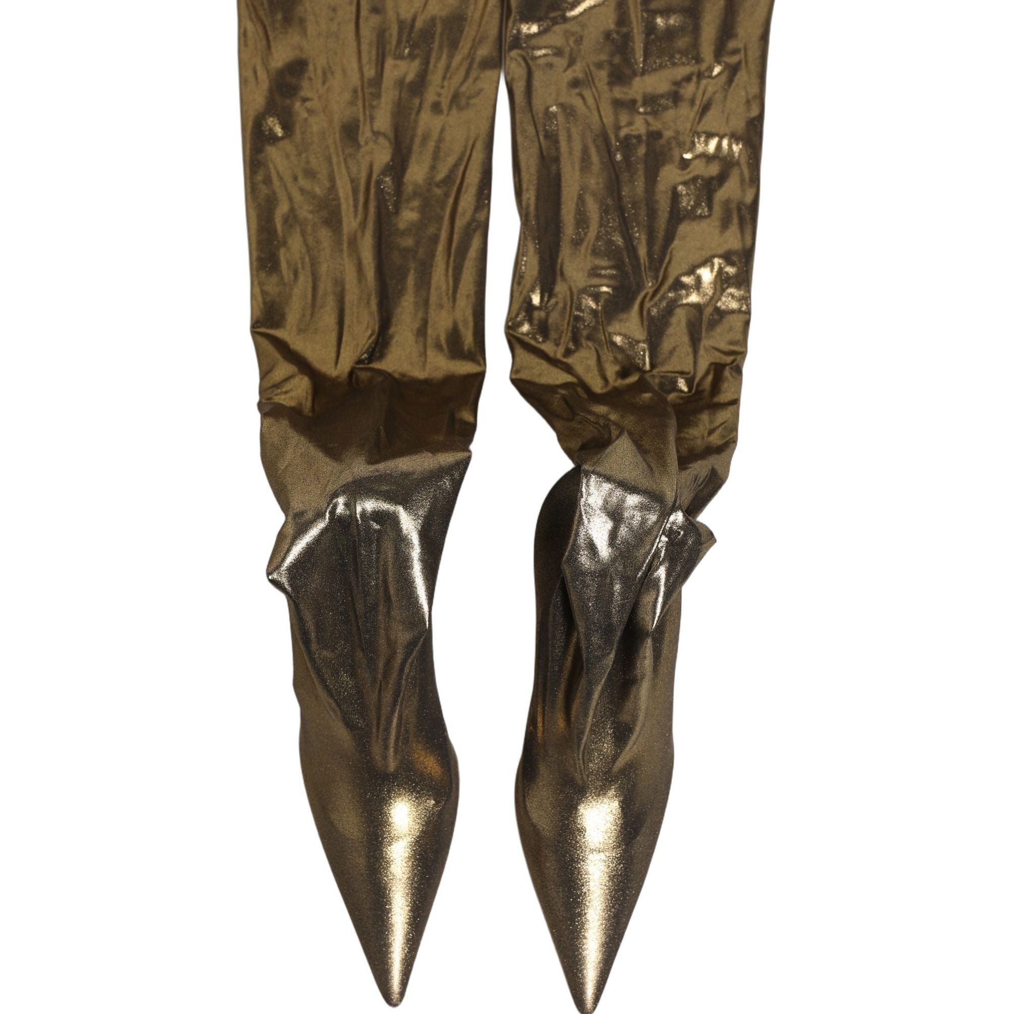 Dolce & Gabbana Gold Nylon Socks Knee High Boots Pumps Shoes