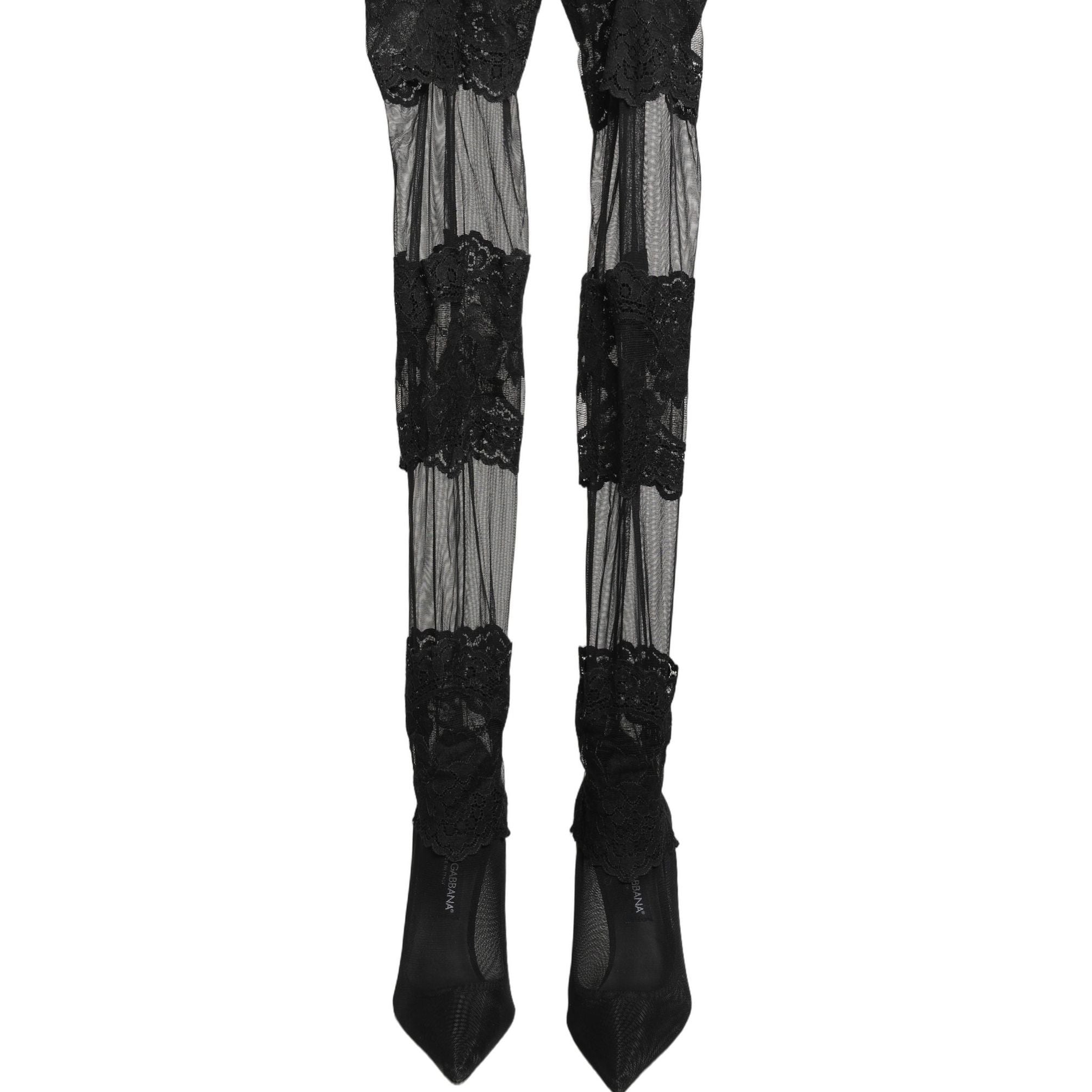 Dolce & Gabbana Black Over The Knee Sock Pumps Boots Shoes