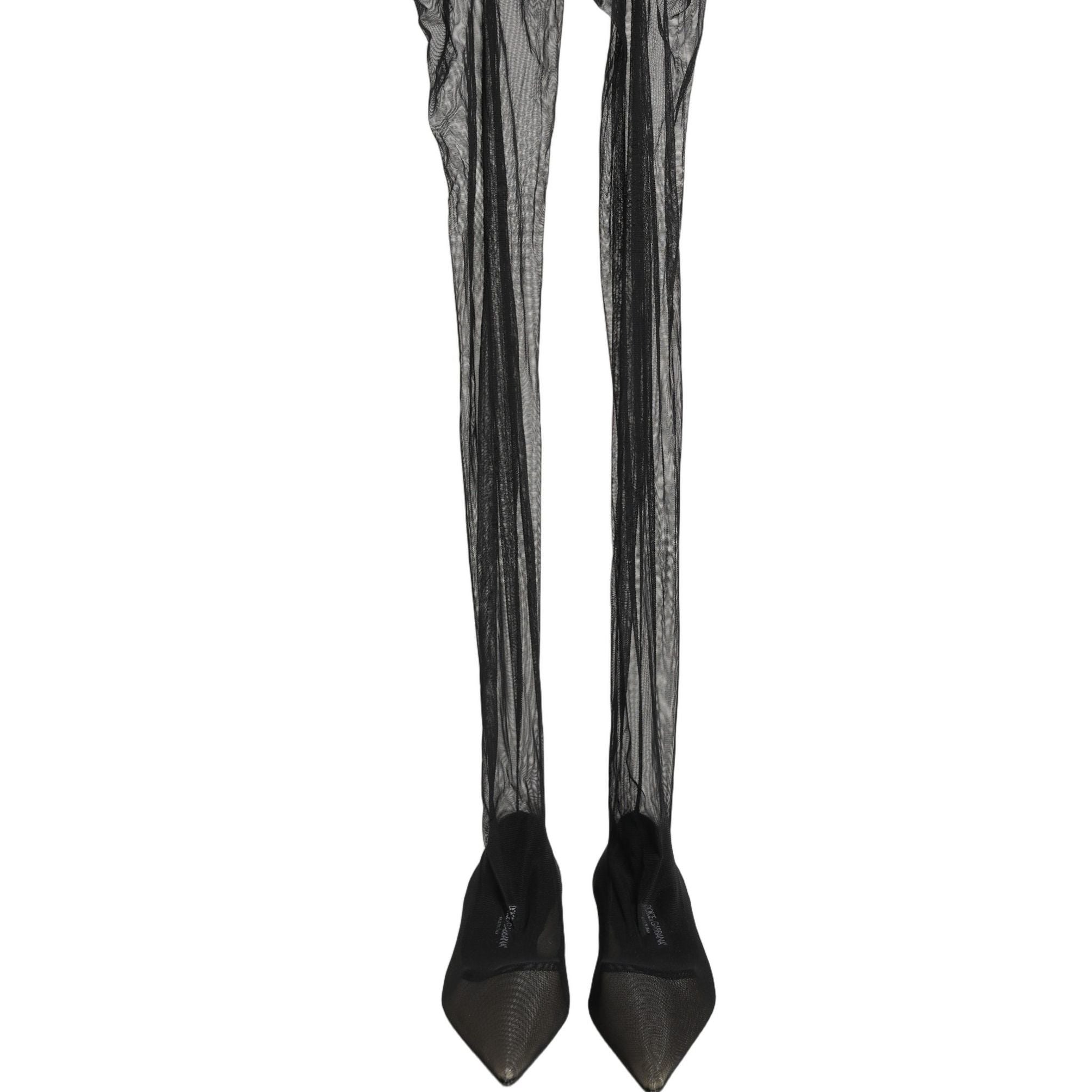 Dolce & Gabbana Black Over The Knee Tulle Flats Boots Shoes