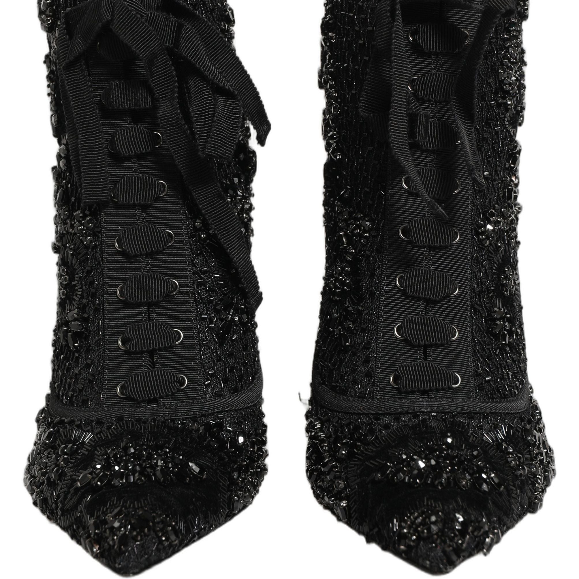 Dolce & Gabbana Black Embellished Mesh Ankle Boots Shoes