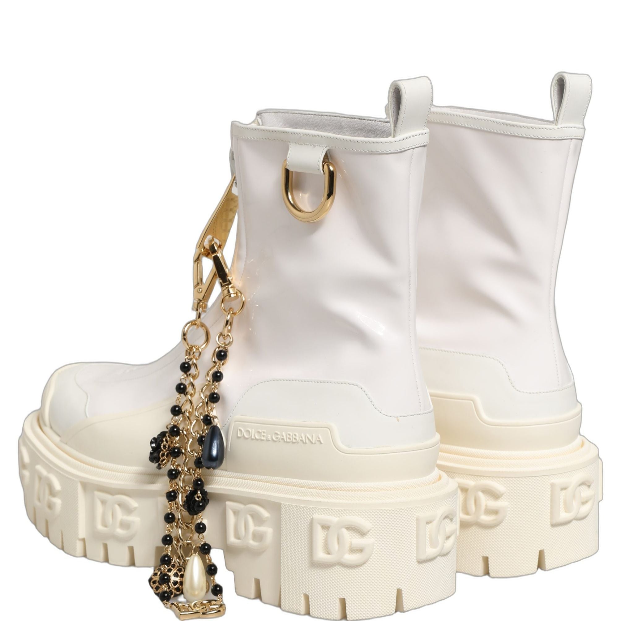 Dolce & Gabbana White Leather Rubber Logo Ankle Boots Shoes