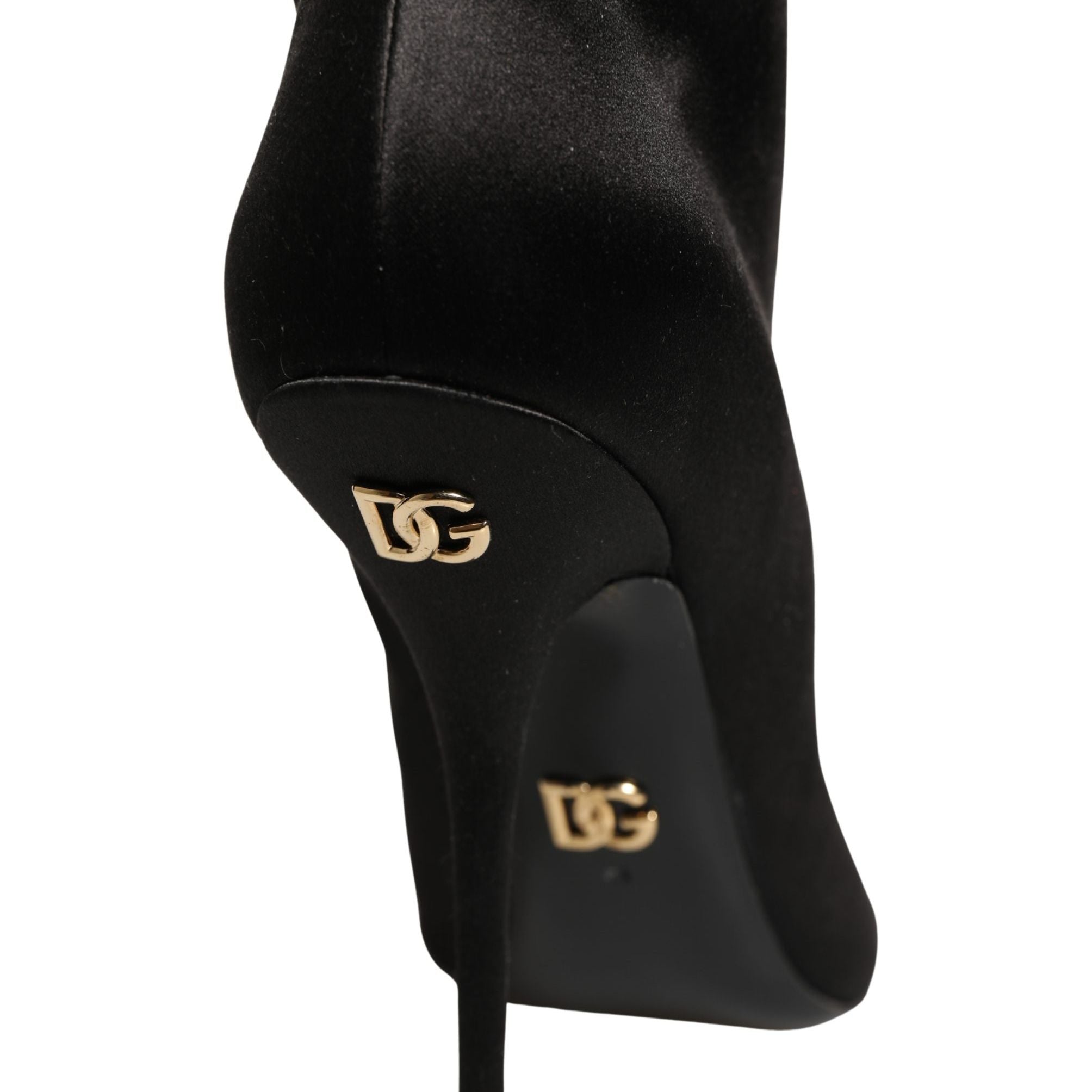Dolce & Gabbana Black Satin Knee High Stiletto Boots Shoes
