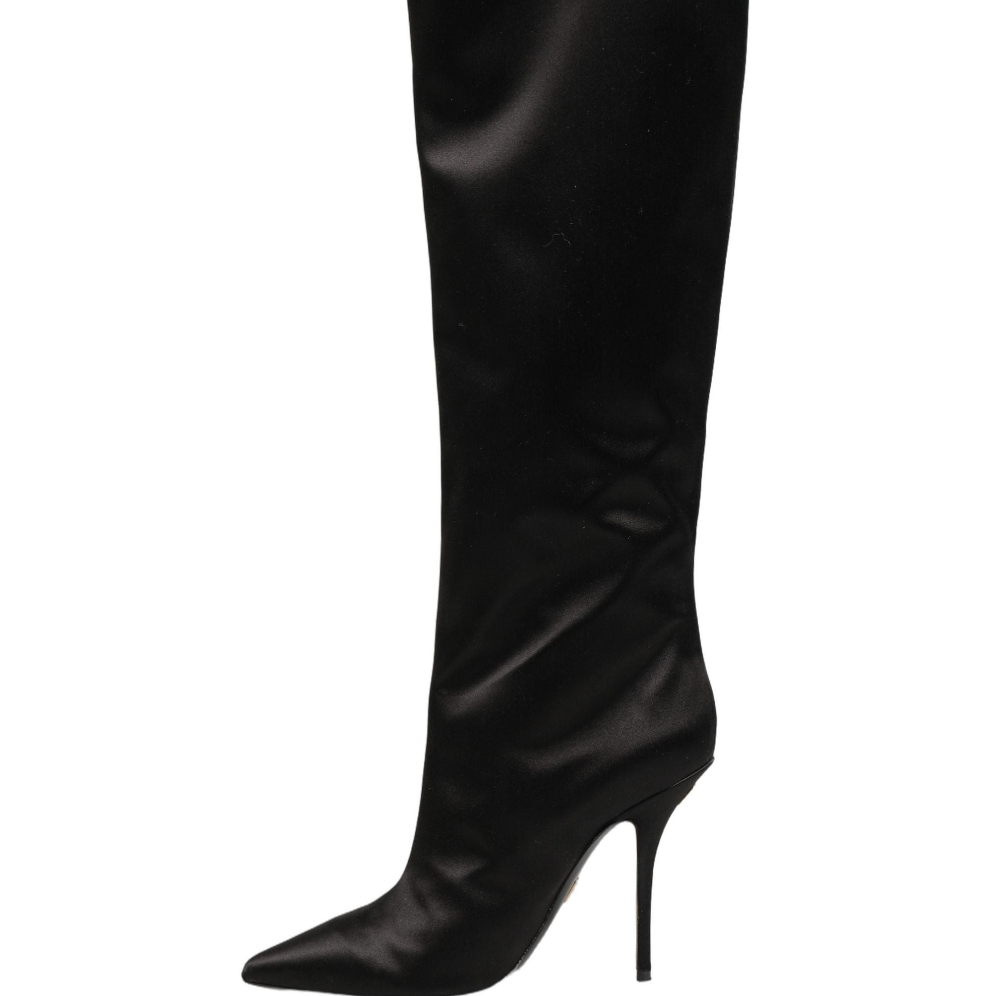Dolce & Gabbana Black Satin Knee High Stiletto Boots Shoes