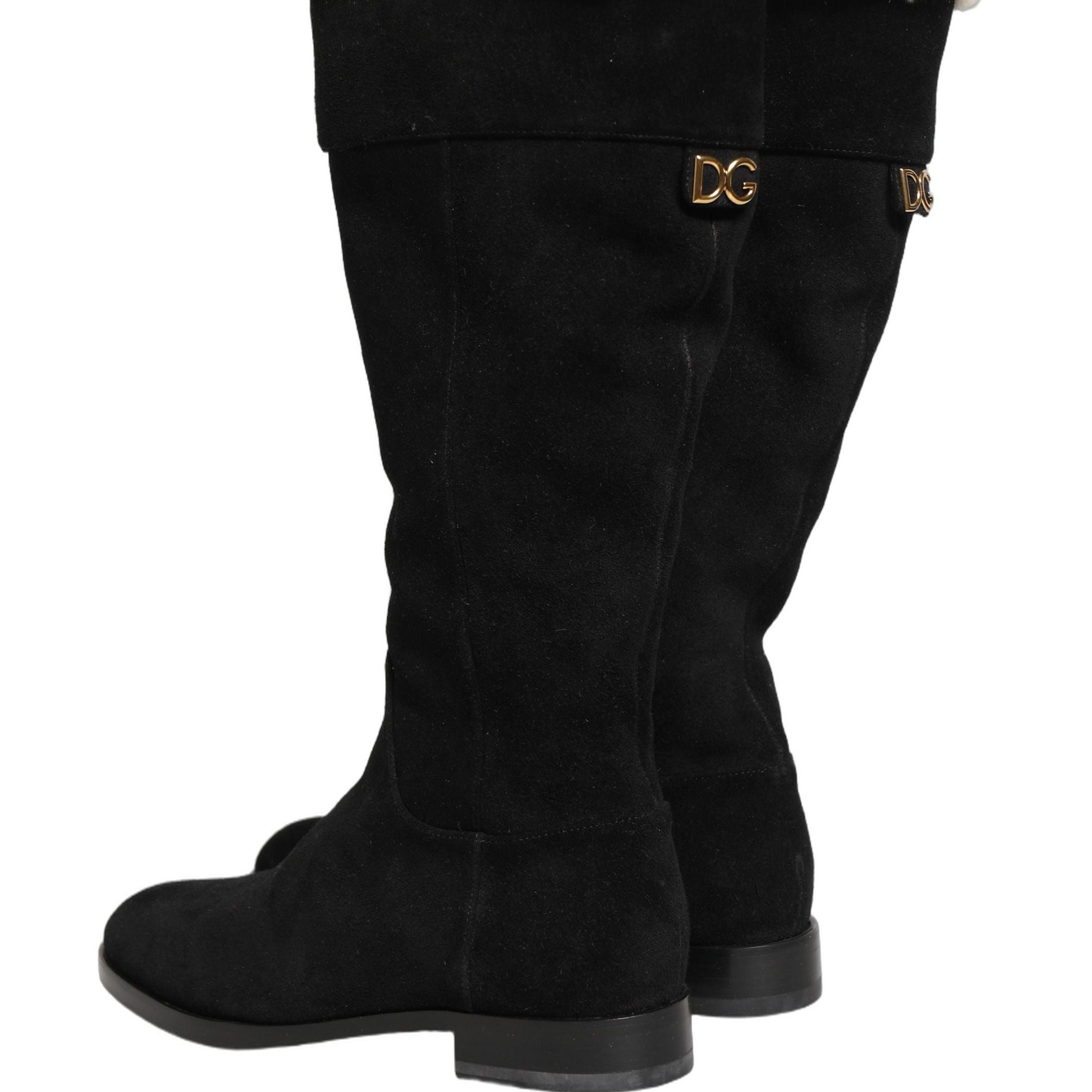 Dolce & Gabbana Suede Leather Knee High Boots Black