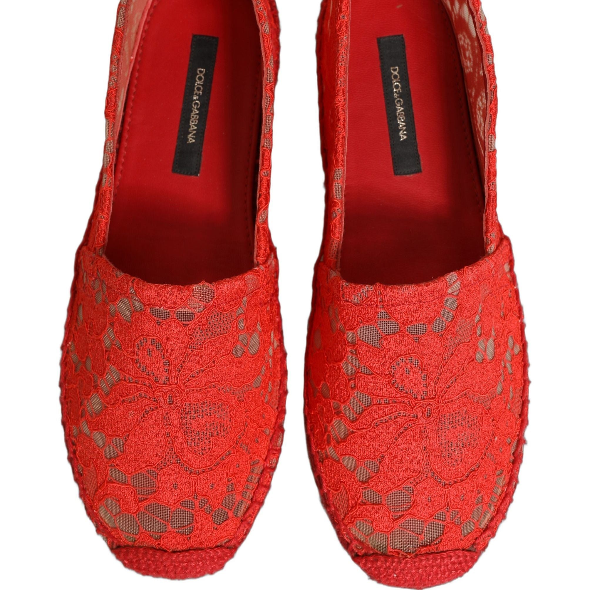 Dolce & Gabbana Red Taormina Lace Espadrille Flats Shoes