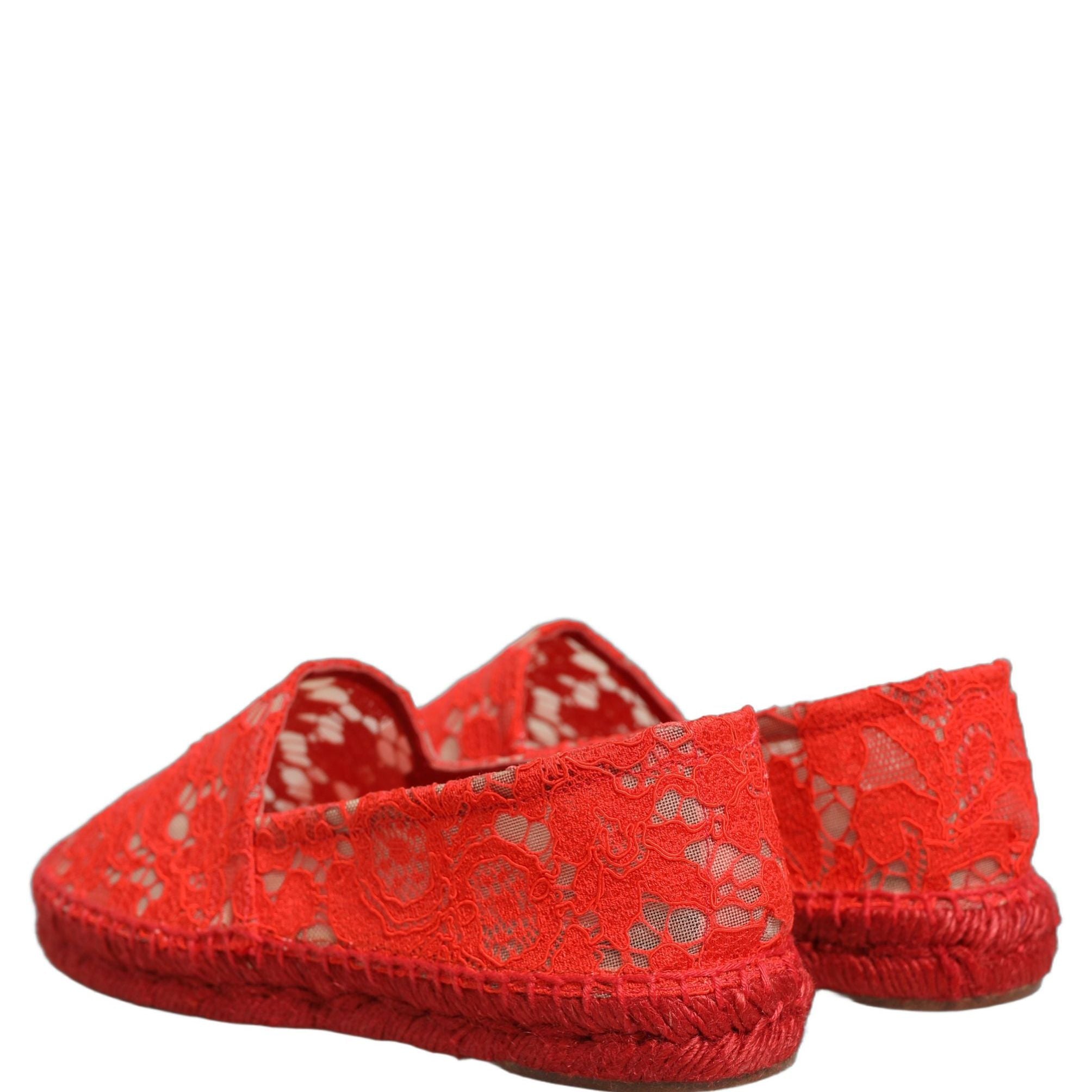 Dolce & Gabbana Red Taormina Lace Espadrille Flats Shoes