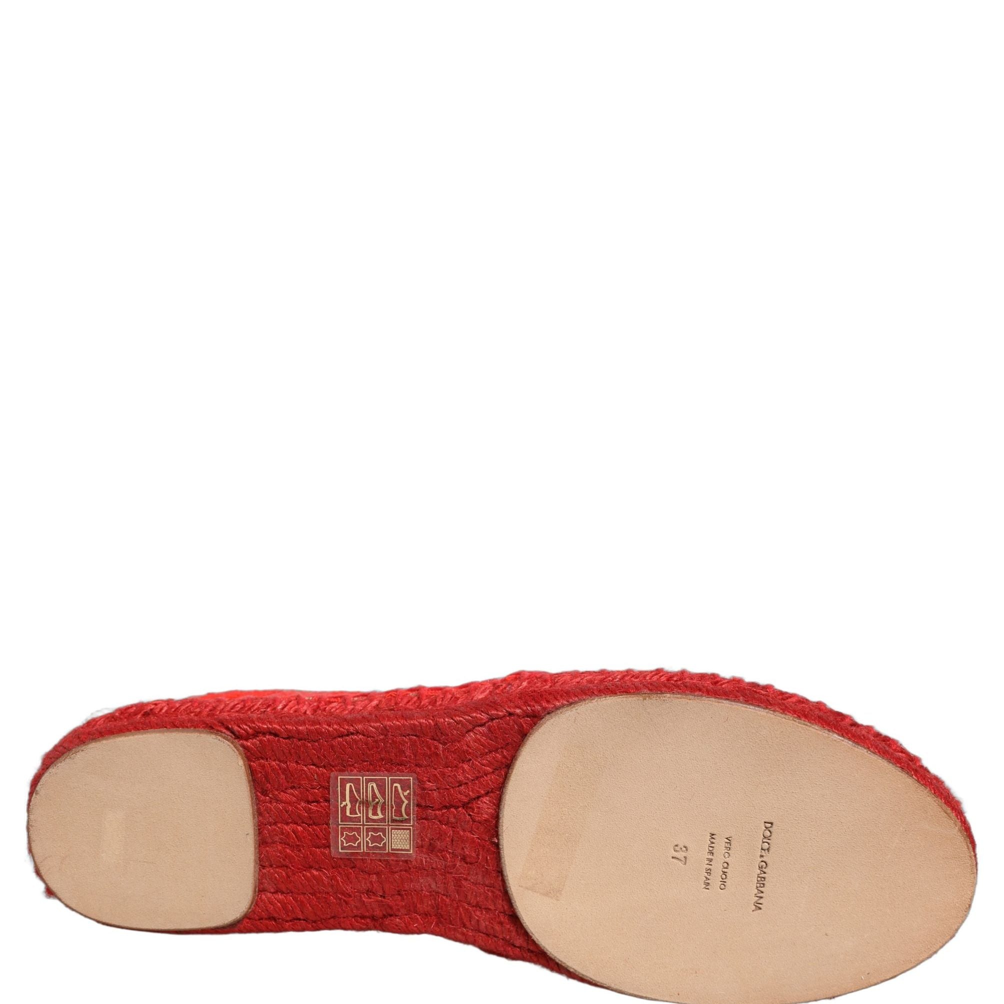 Dolce & Gabbana Red Taormina Lace Espadrille Flats Shoes