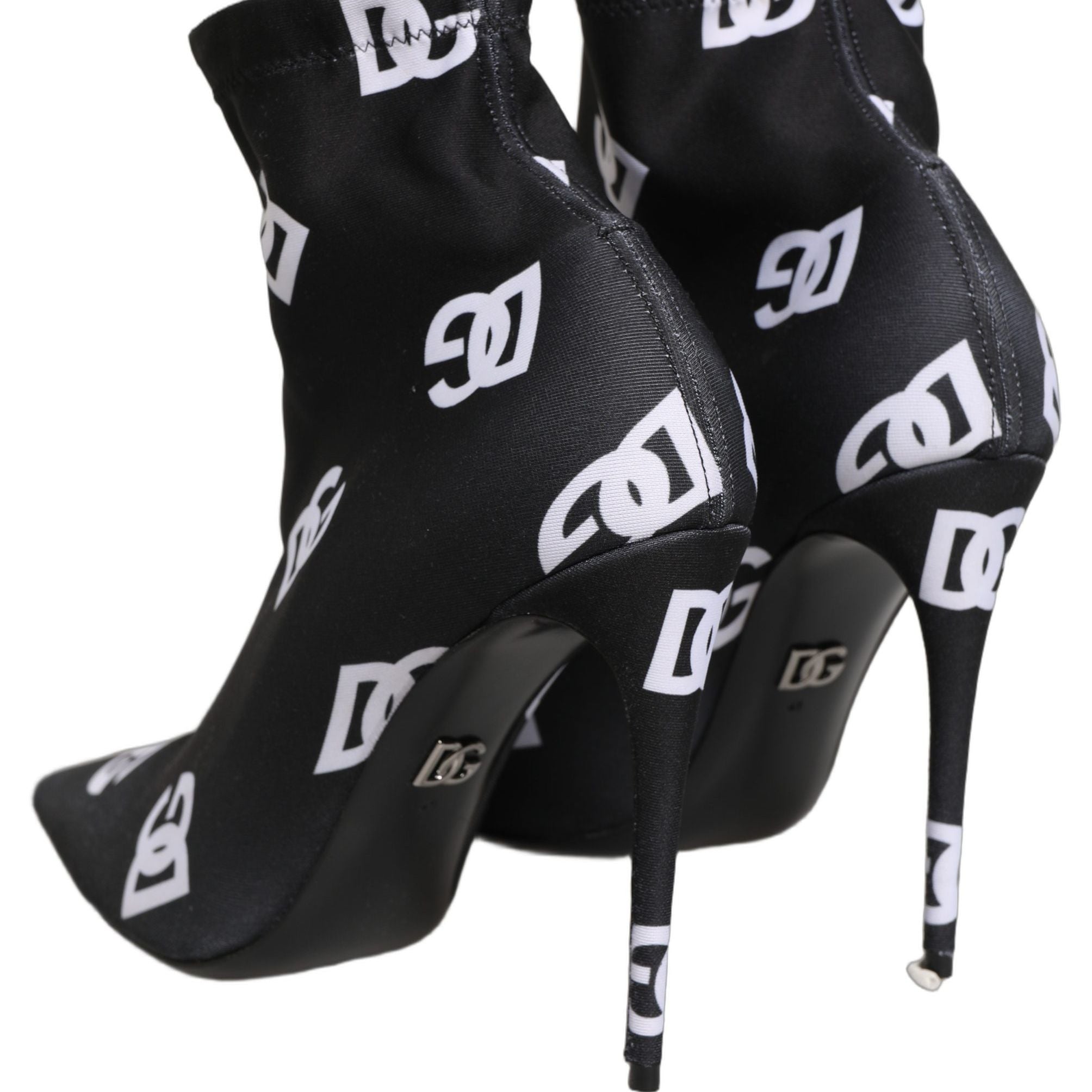 Dolce & Gabbana Black Logo Stretch Heels Ankle Boots Shoes