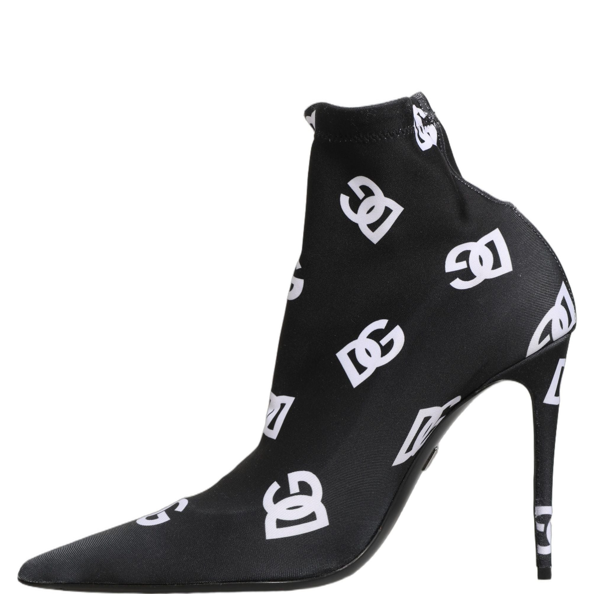 Dolce & Gabbana Black Logo Stretch Heels Ankle Boots Shoes