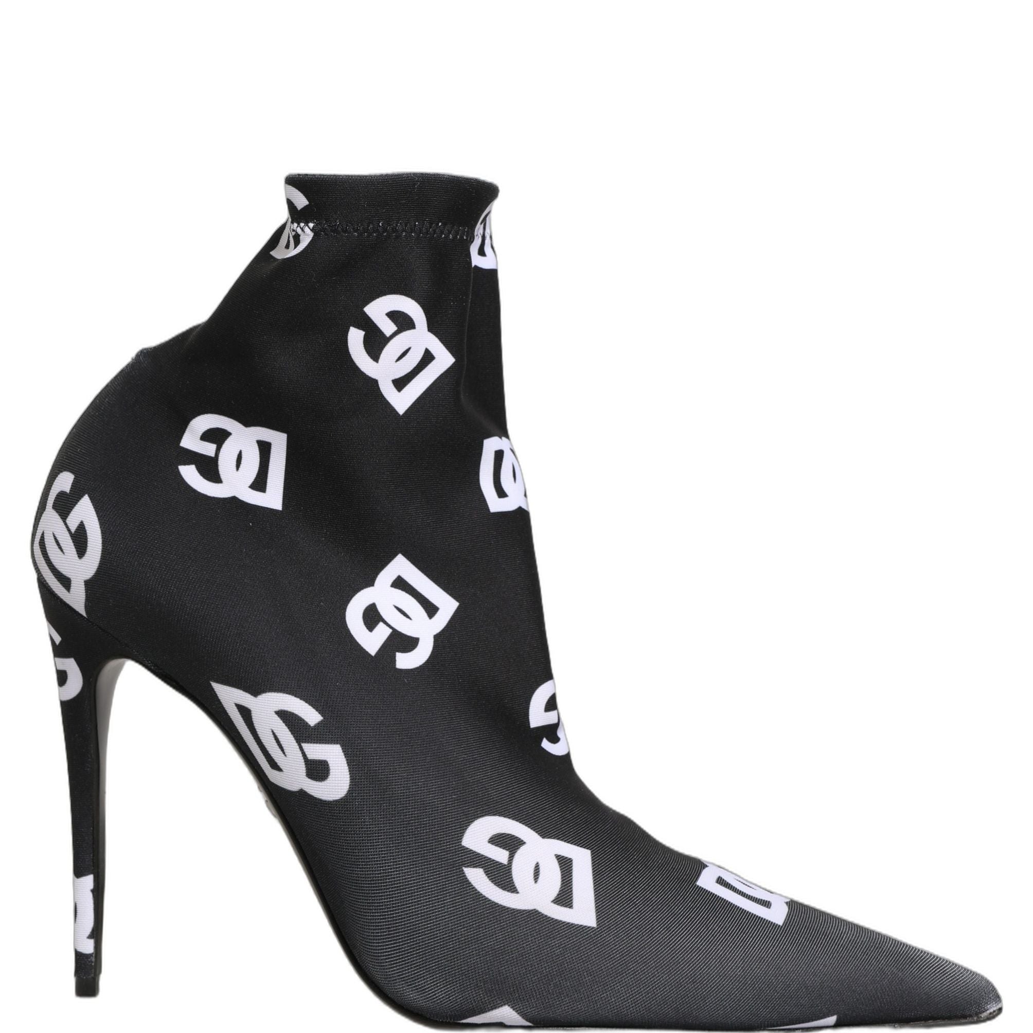 Dolce & Gabbana Black Logo Stretch Heels Ankle Boots Shoes