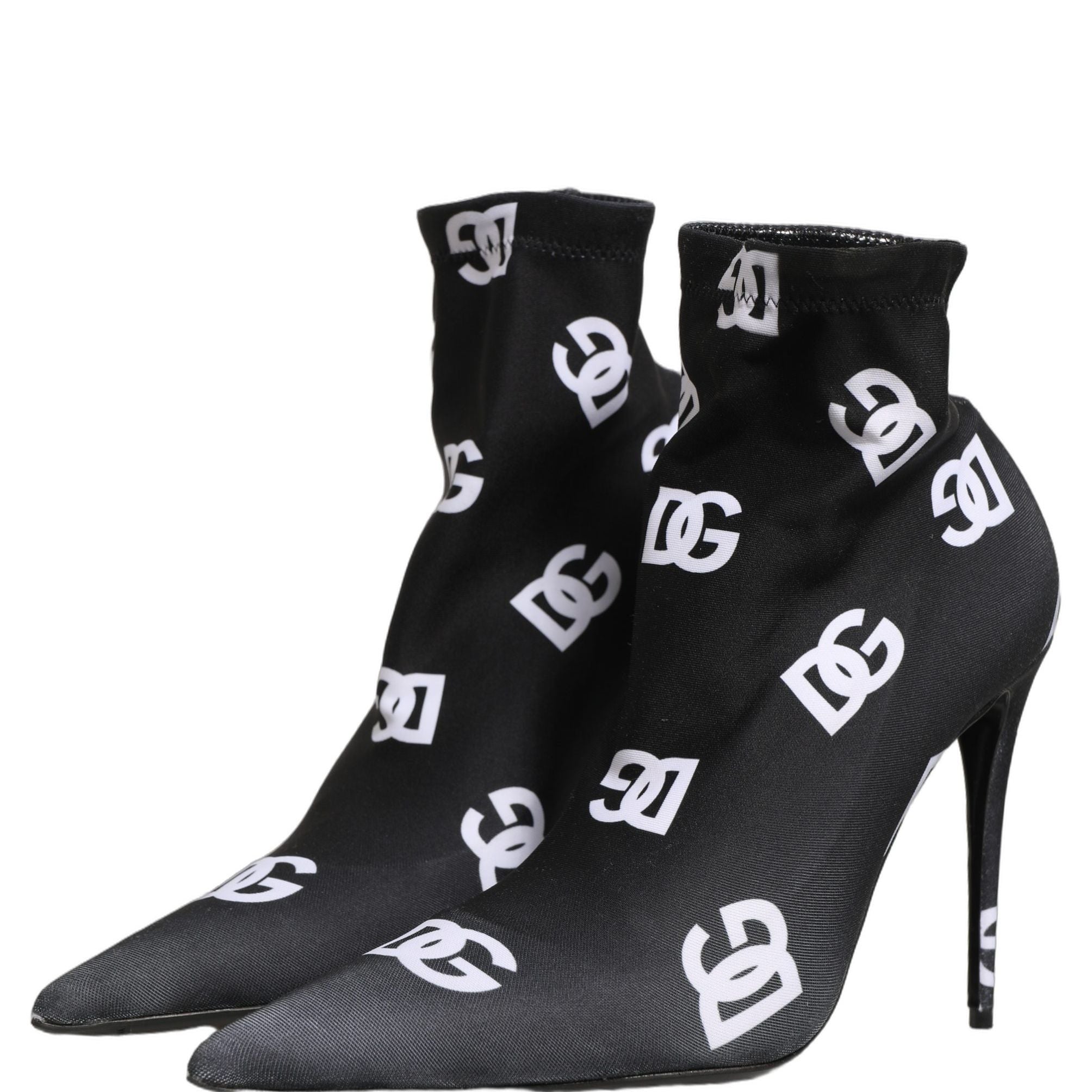 Dolce & Gabbana Black Logo Stretch Heels Ankle Boots Shoes